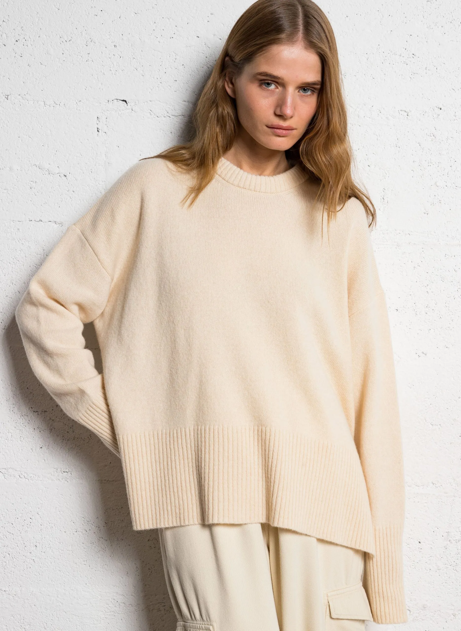 Pull oversize en laine mélangée Beige NIKOS