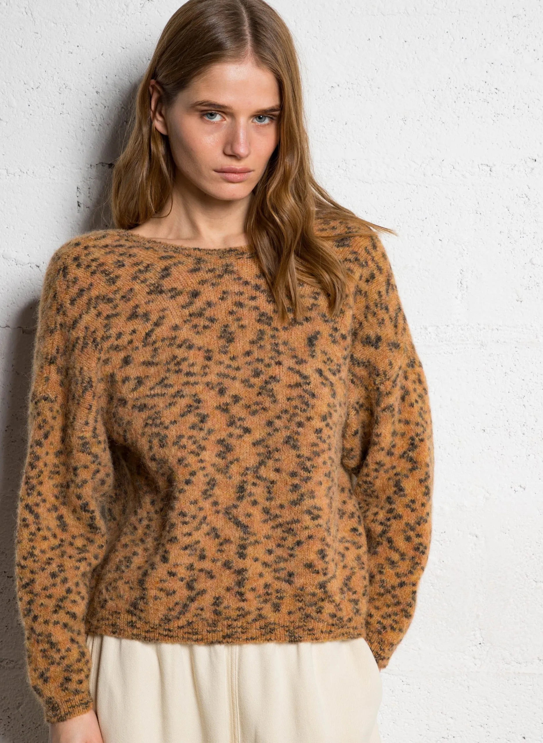 Pull oversize imprimé en alpaga mélangé Beige LEOPOLD