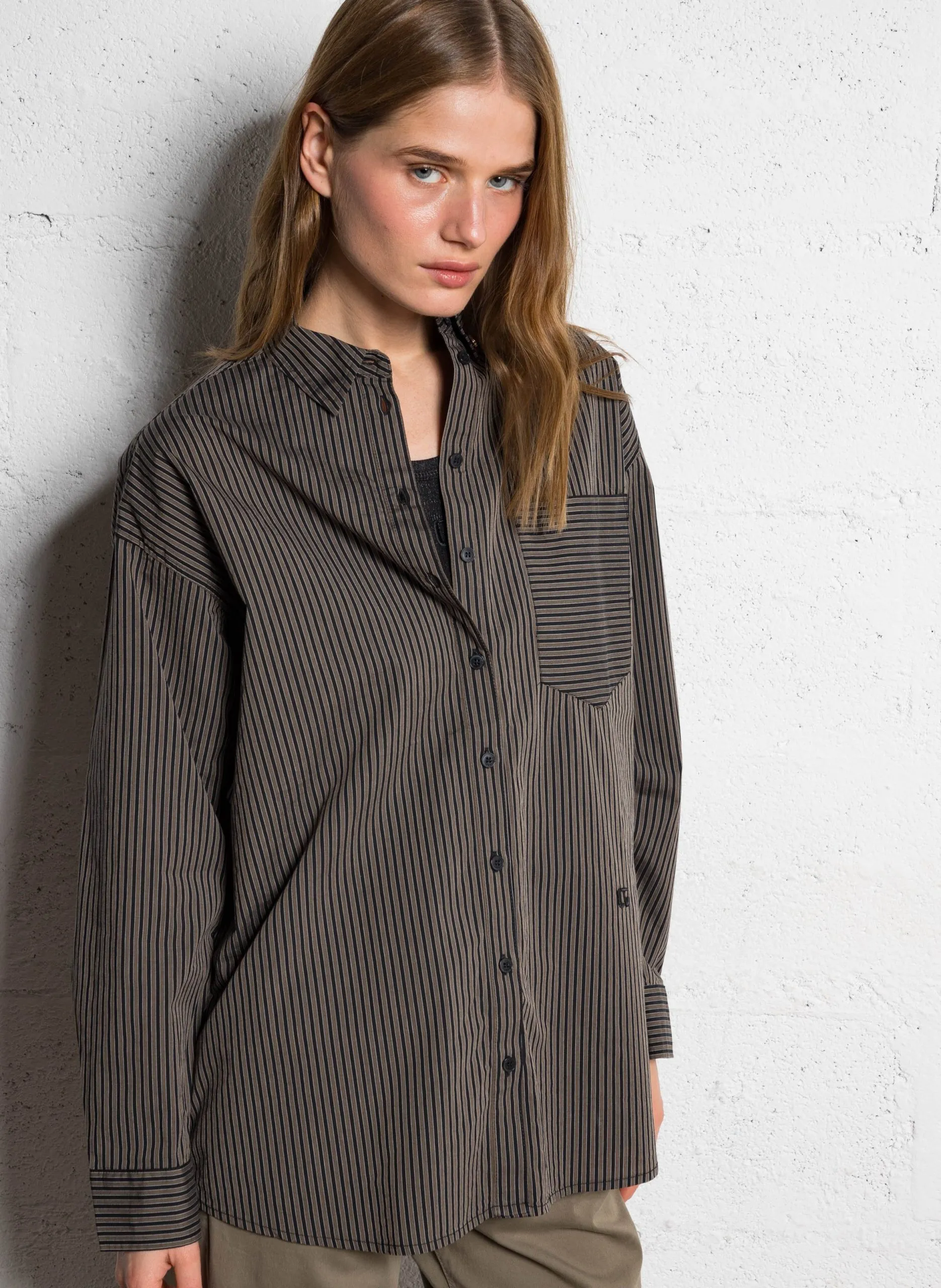 Chemise oversize col classique en coton Noir ARIANA