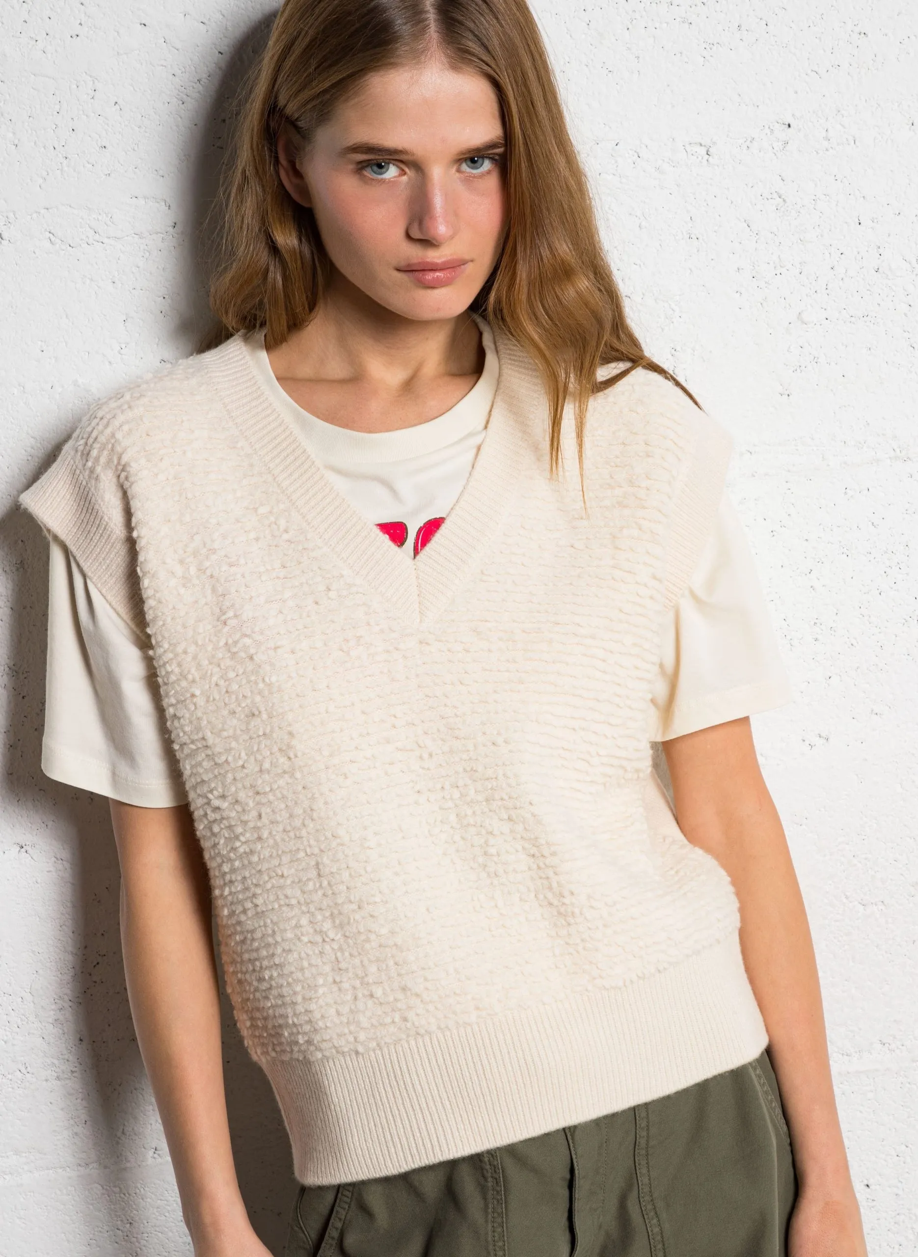 Pull sans manches en laine Blanc SAMUEL