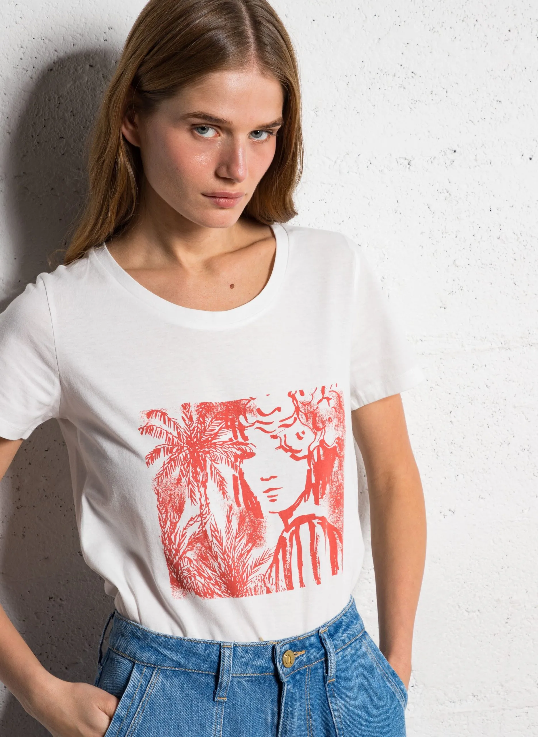 Tee-shirt sérigraphié en coton Blanc MADIE