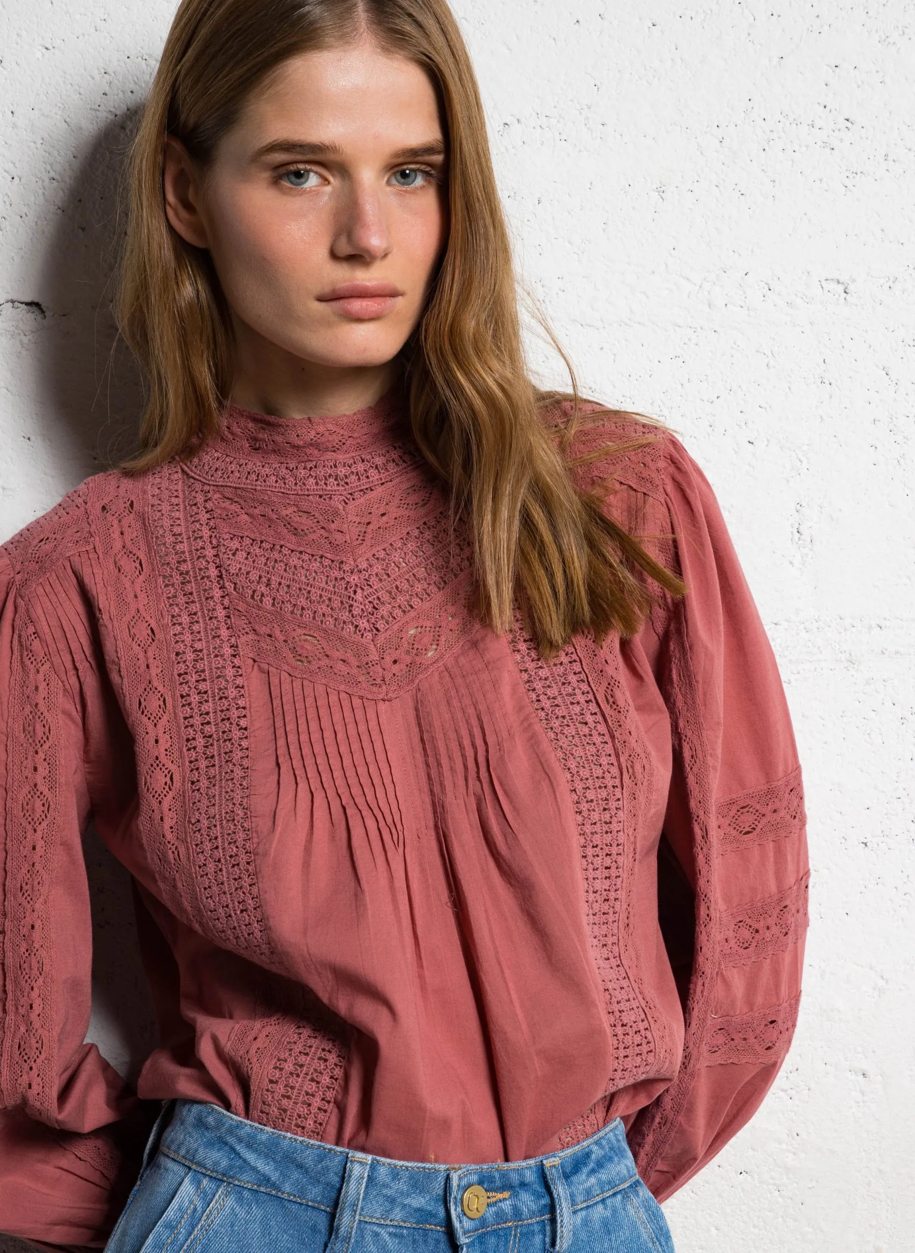 Blouse col rond en coton Rose CALIXTE