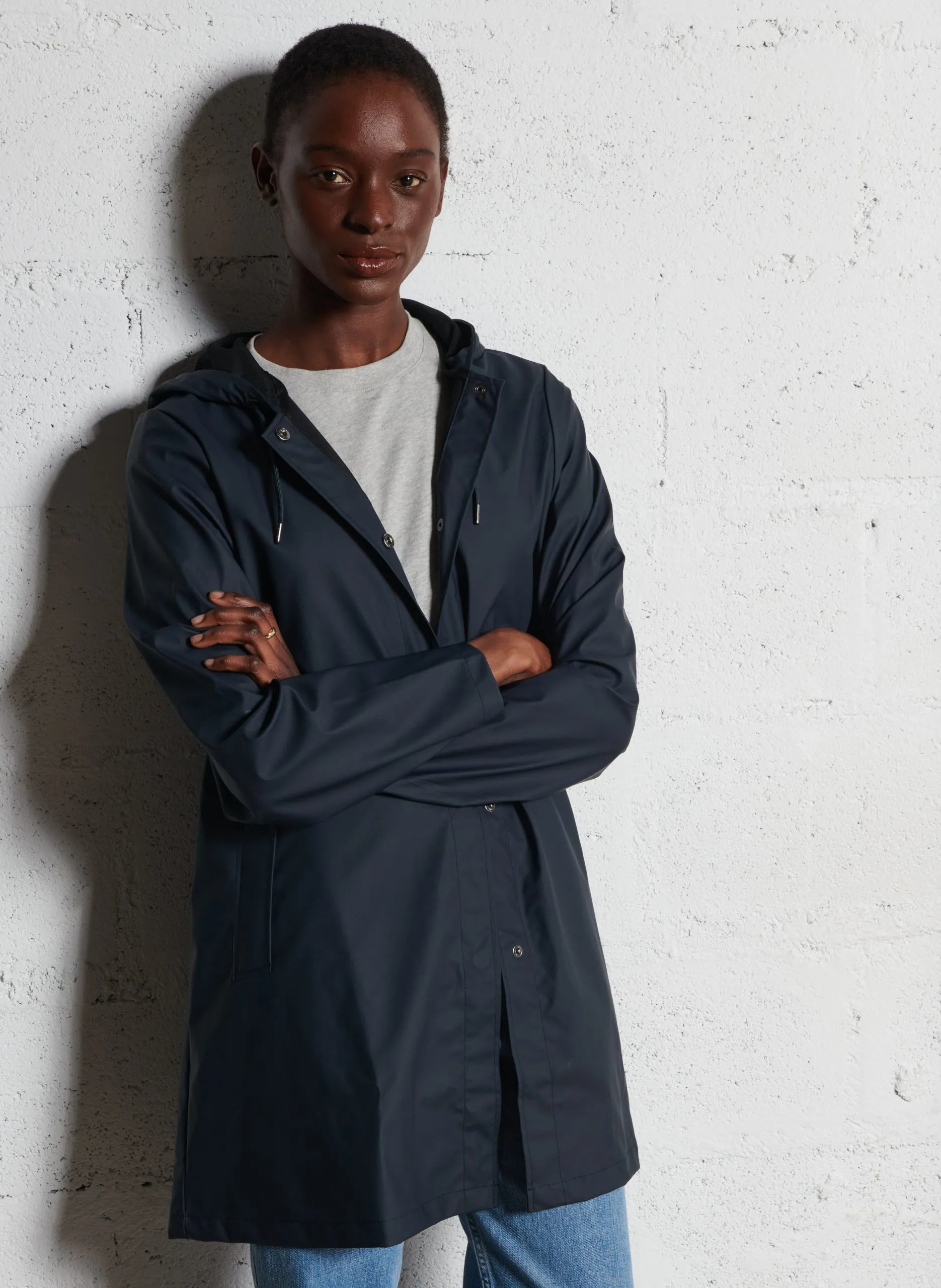 Imperméable droite à capuche Bleu