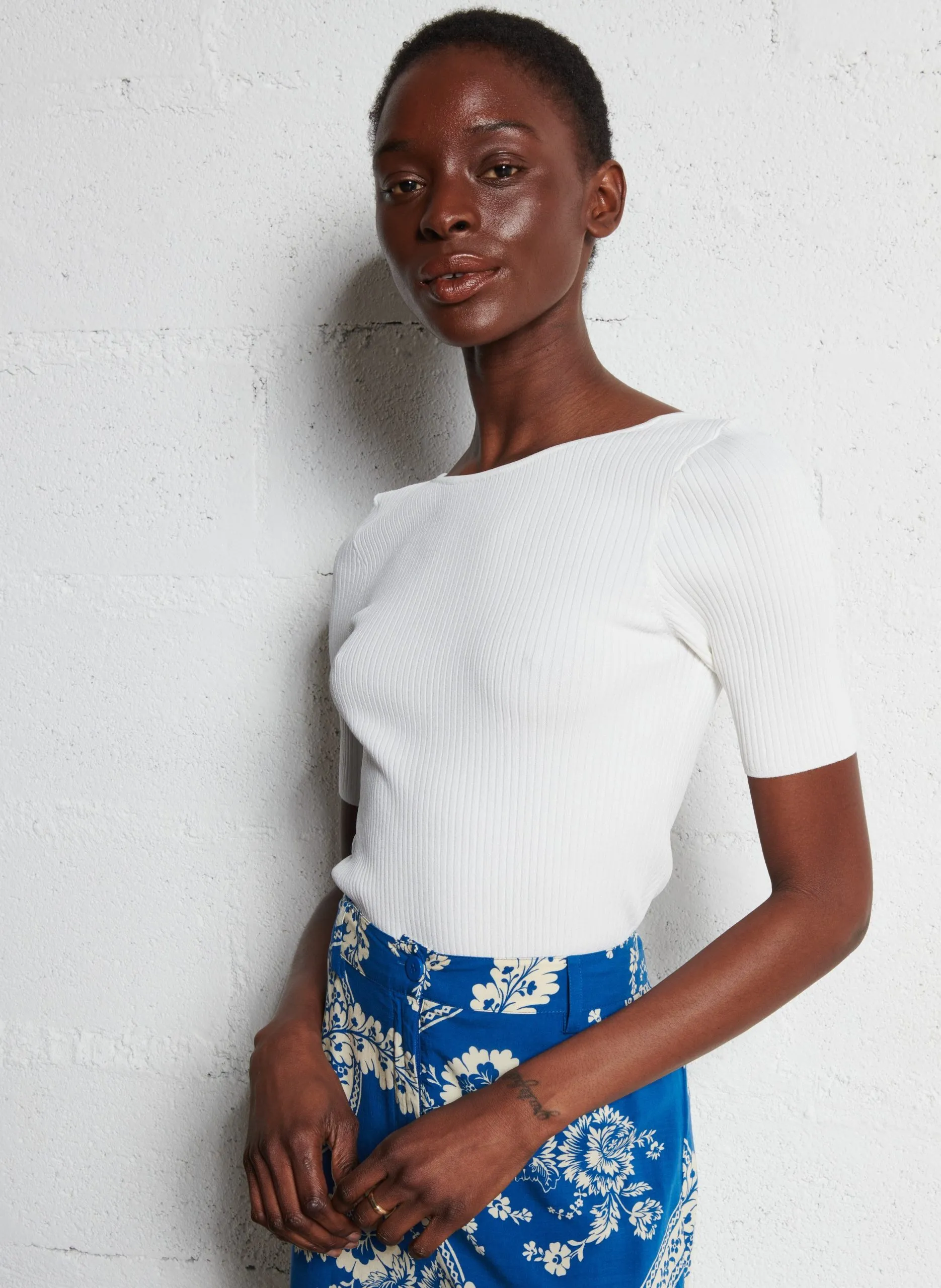 Top ajusté en maille côtelée Beige MARILYN