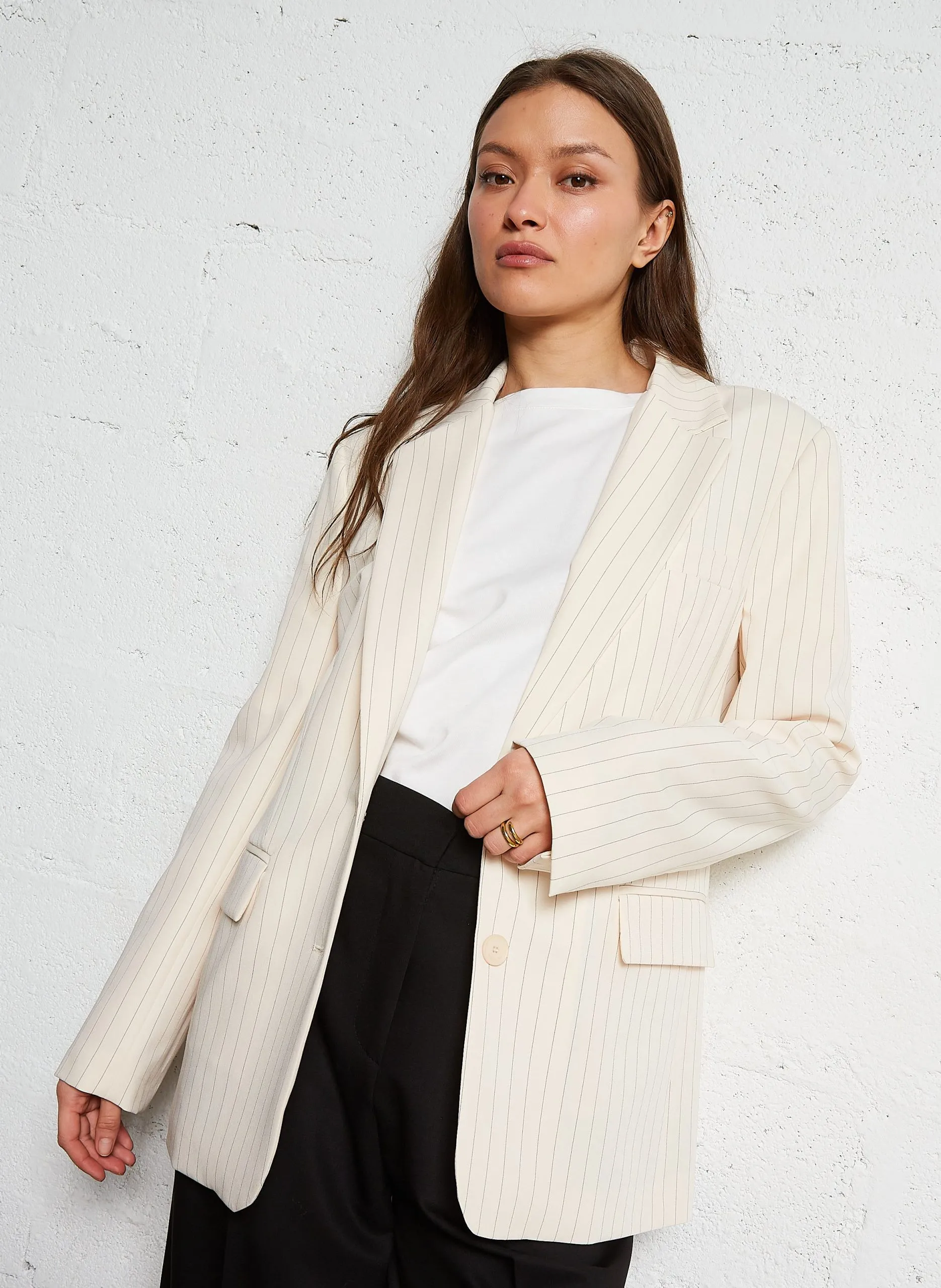 Veste de tailleur à rayures Blanc