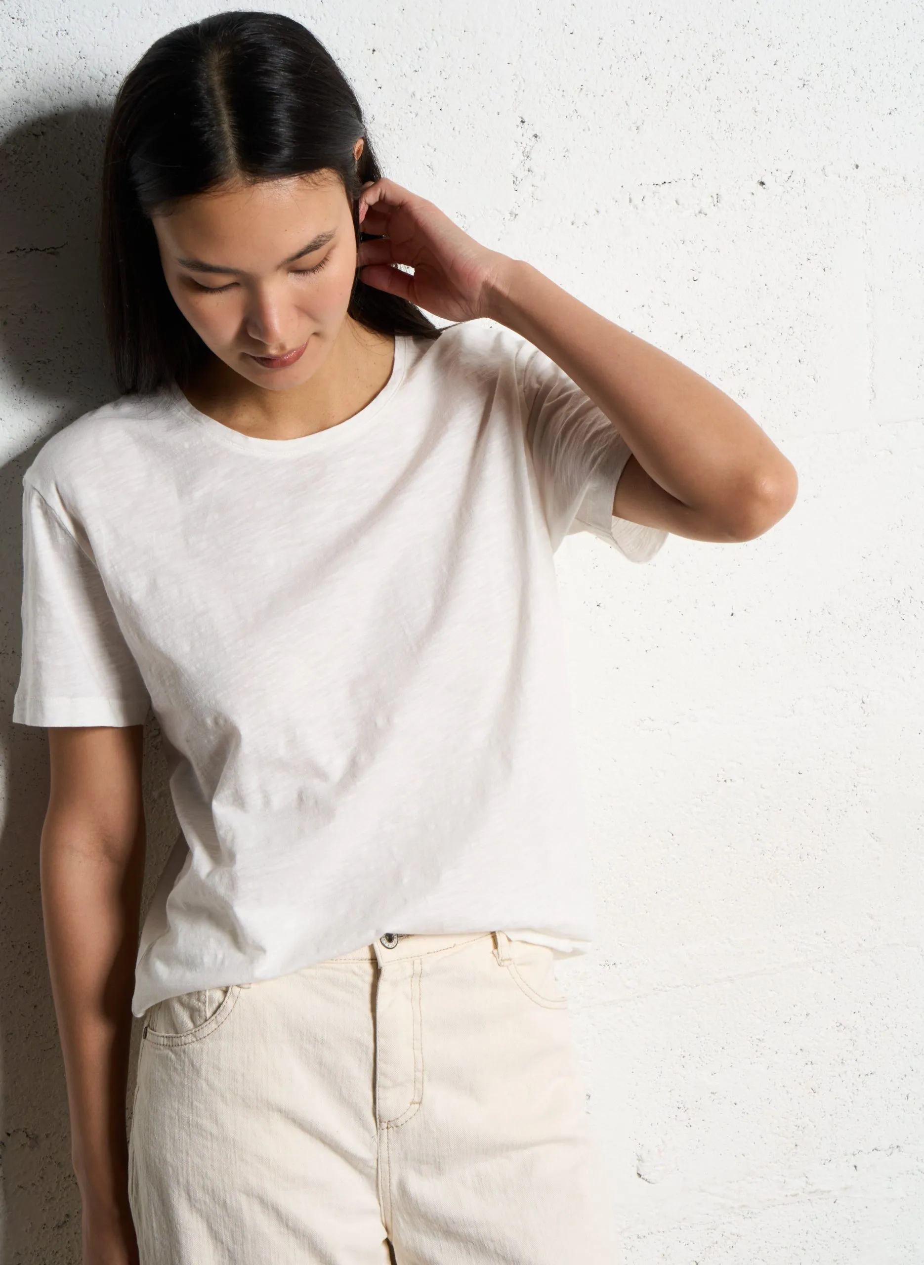 Tee-shirt col rond en coton Blanc JULY