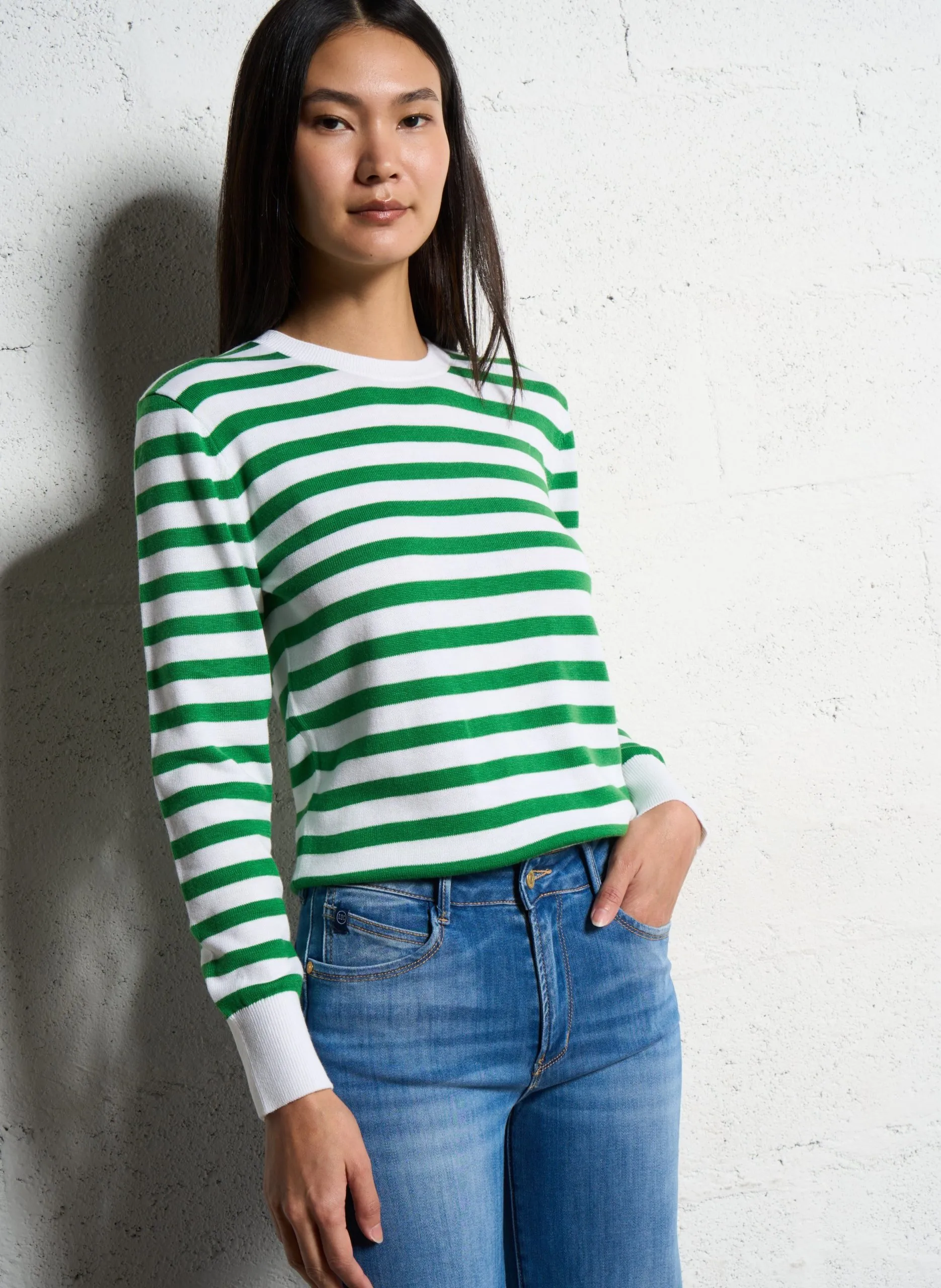 Pull col rond rayé Vert MELINA