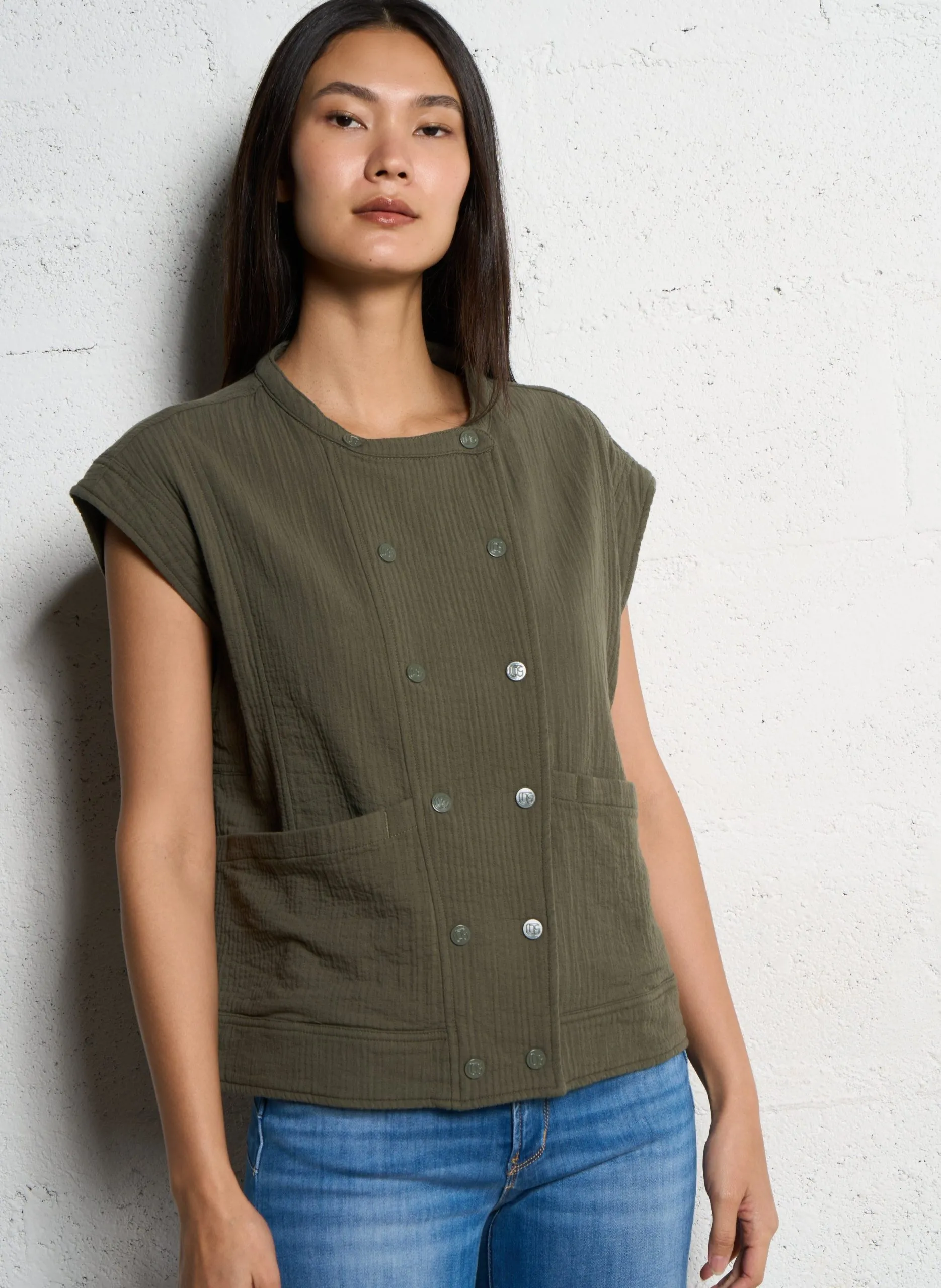 Veste col rond en coton Vert ELIAS