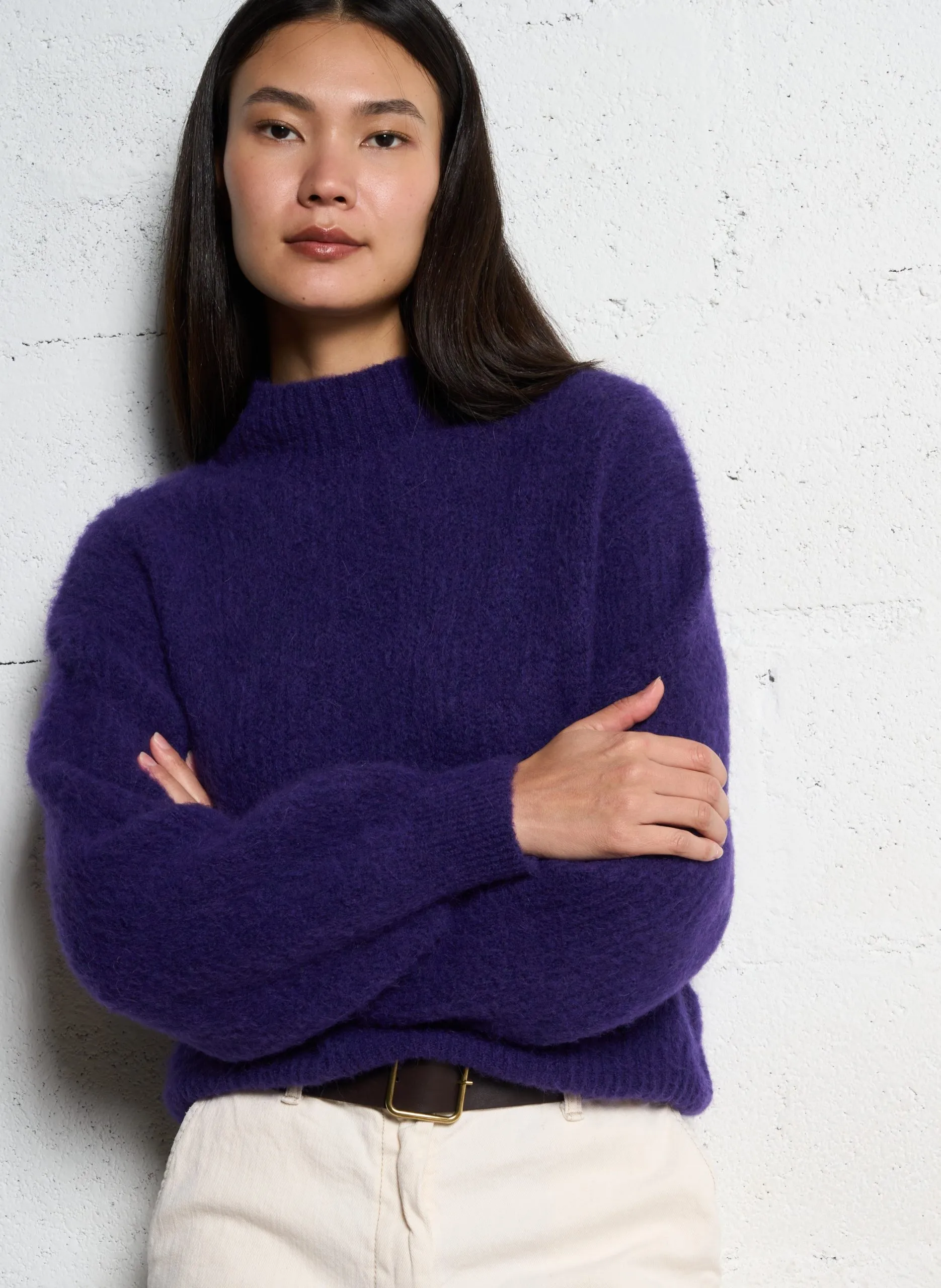 Pull oversize col montant Violet EAST