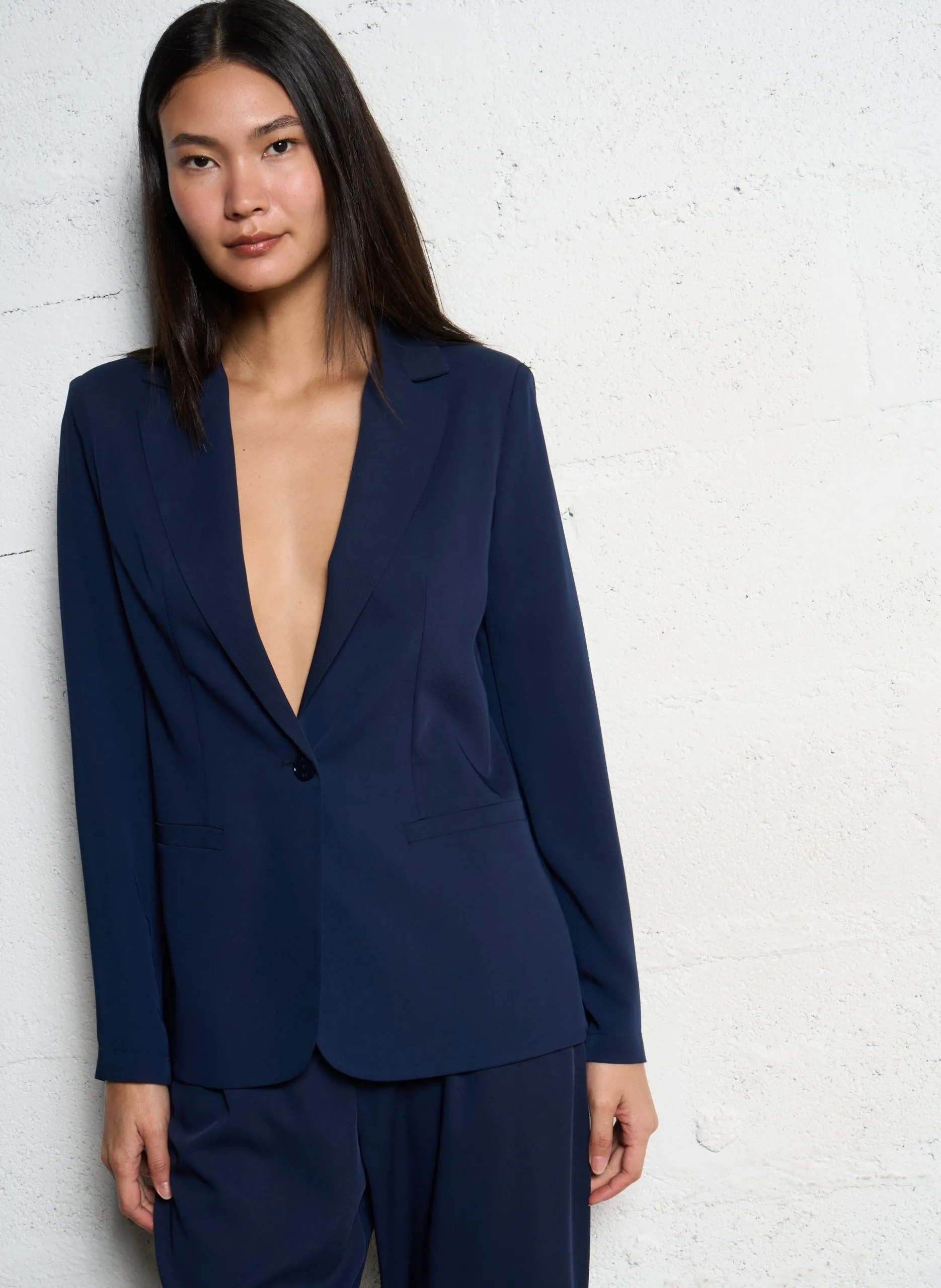 Veste de tailleur droite et fluide Bleu