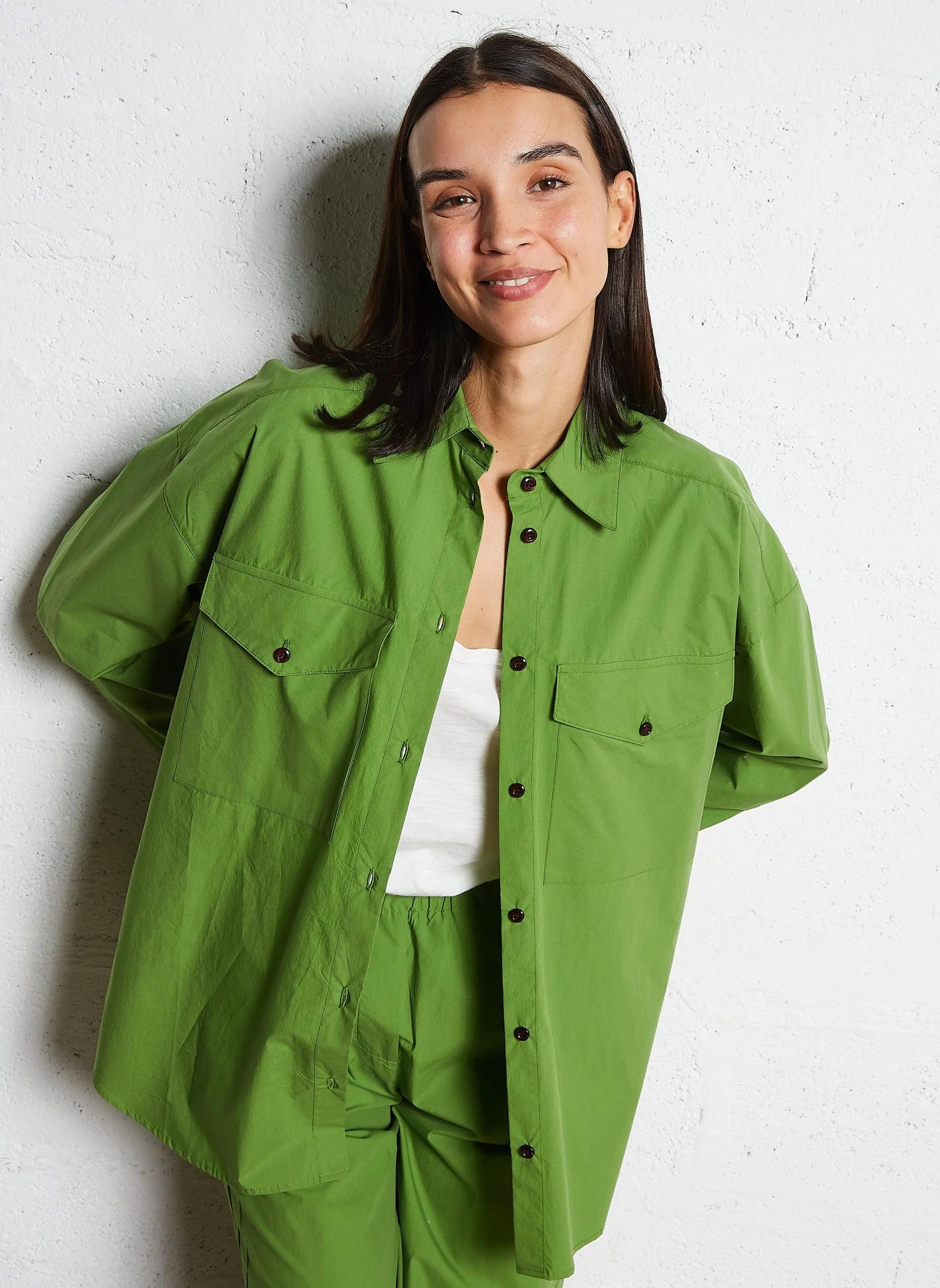 Chemise oversize col classique en coton Vert ANDRE