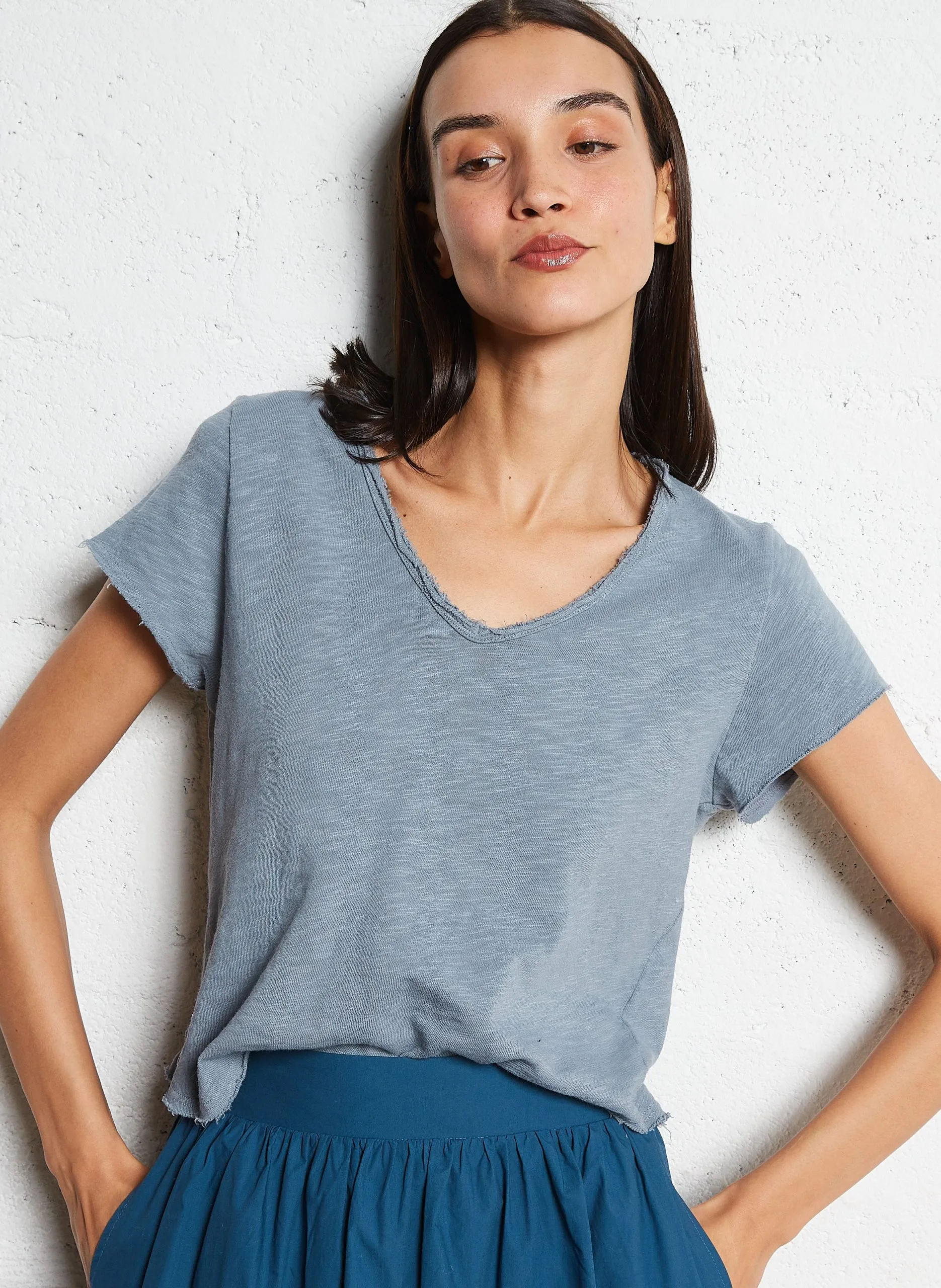 Tee-shirt droit col V en coton Gris SONOMA