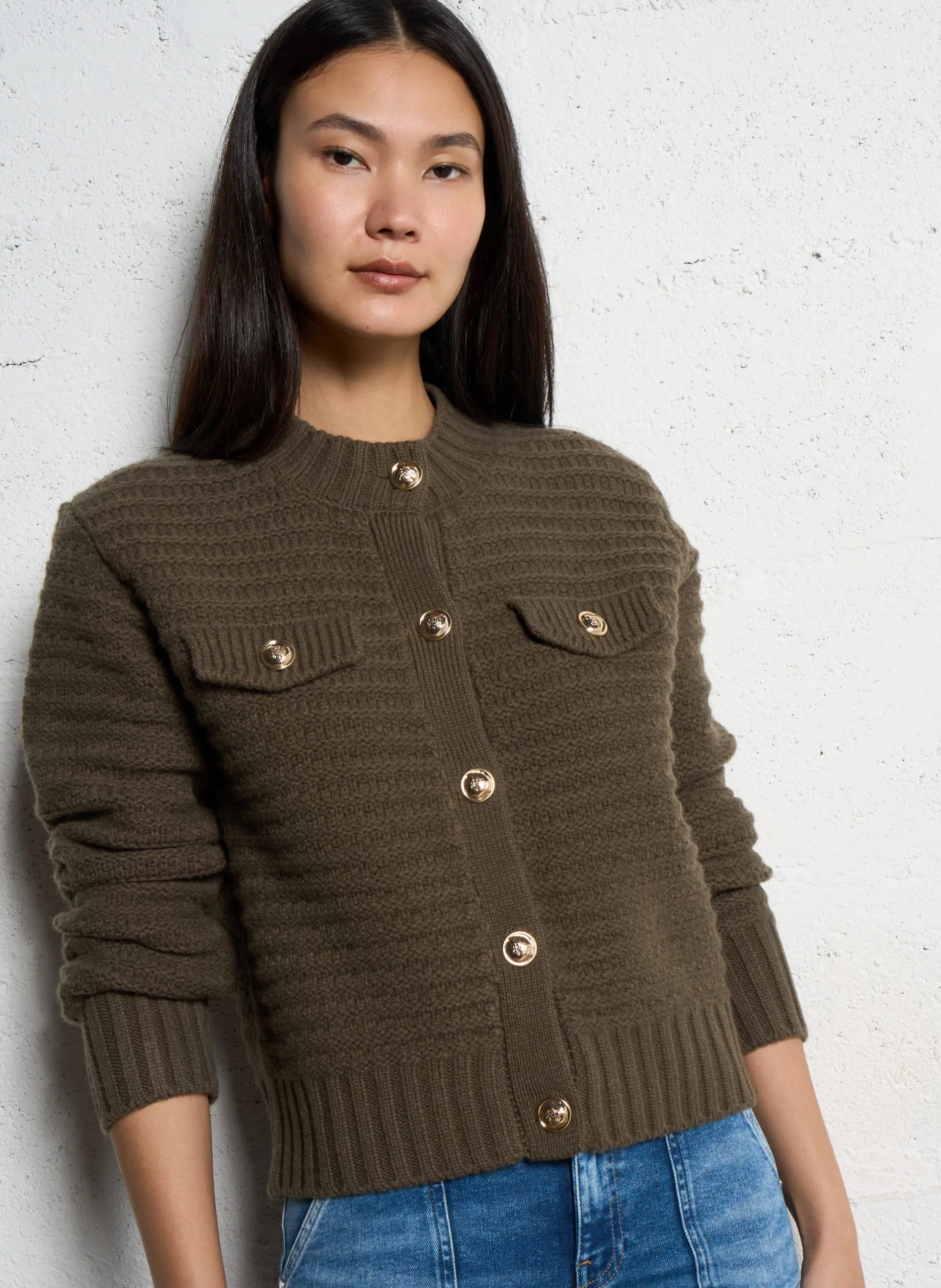 Gilet côtelé en laine Kaki SALMA