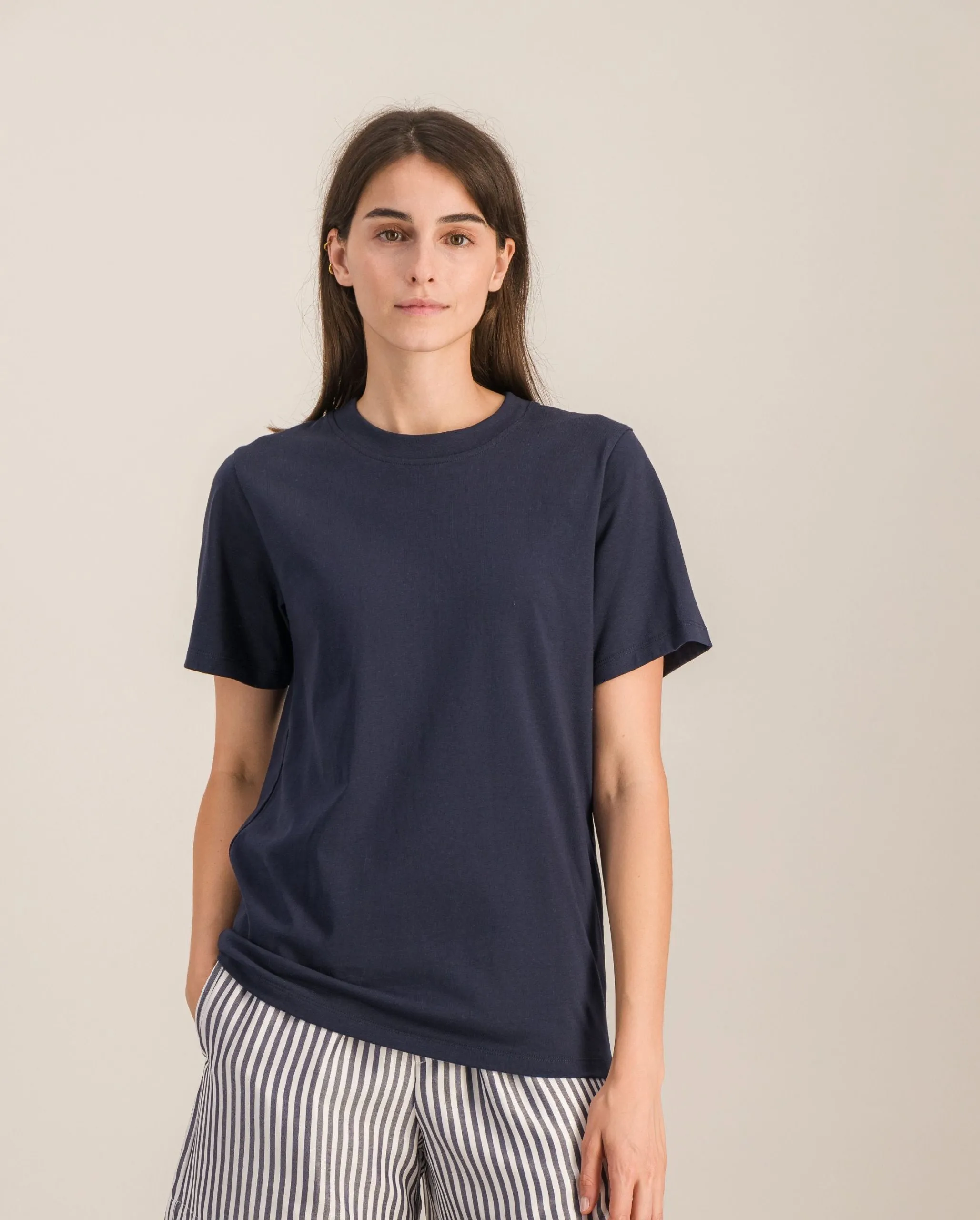 T-shirt femme coton bio, marine Bleu
