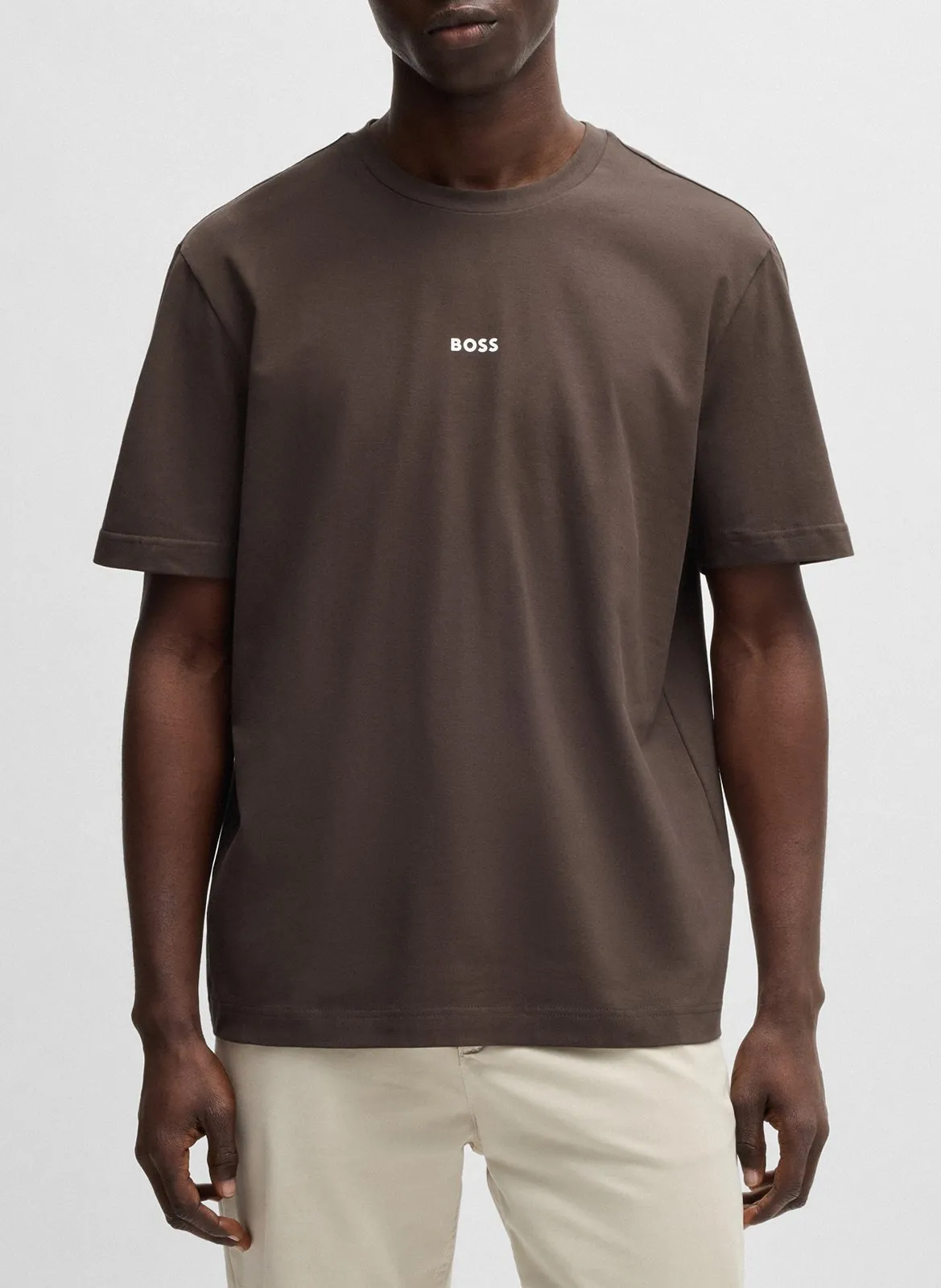 Tee-shirt col rond en coton mélangé Marron