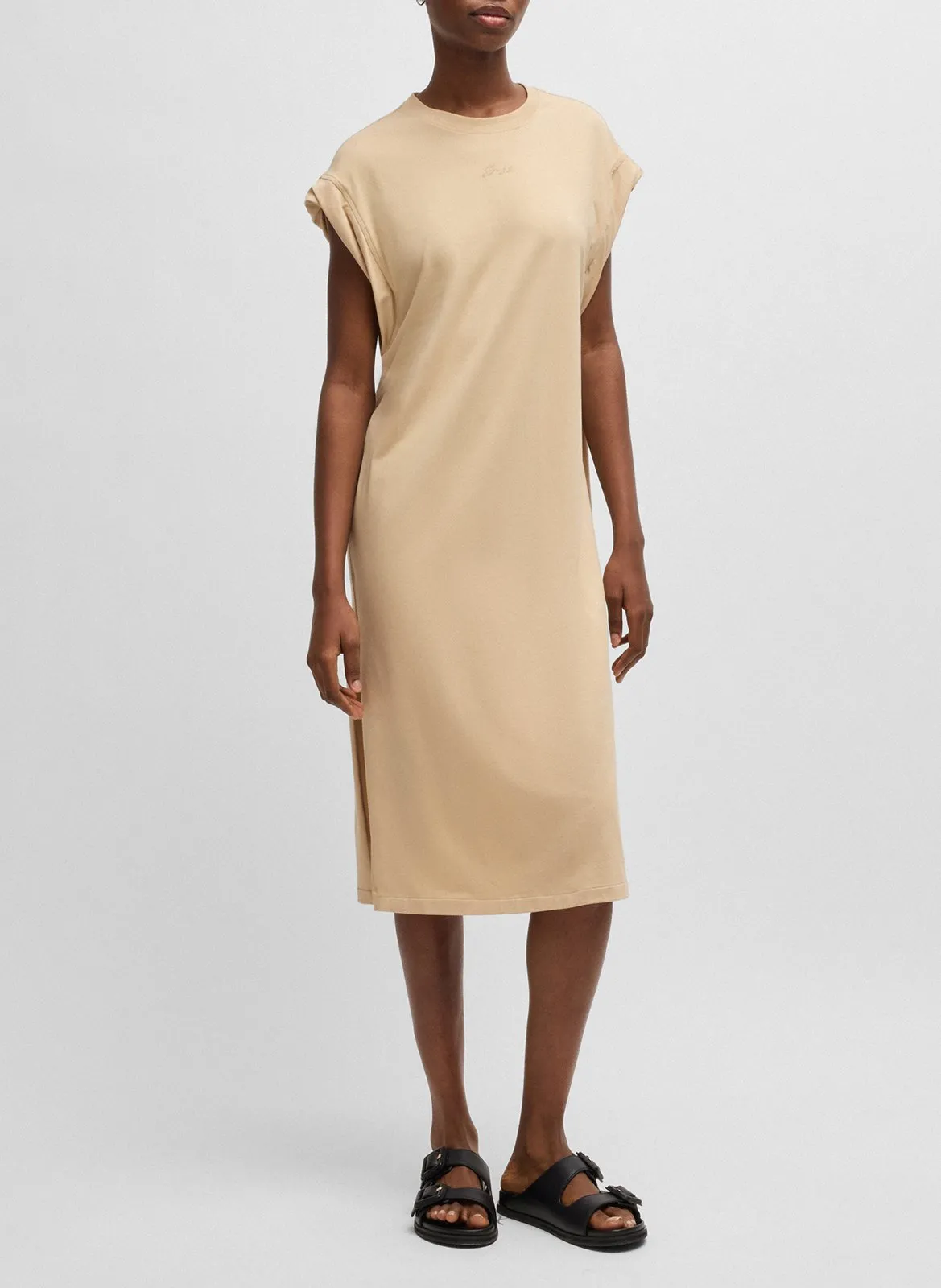 Robe midi droite fendue Beige