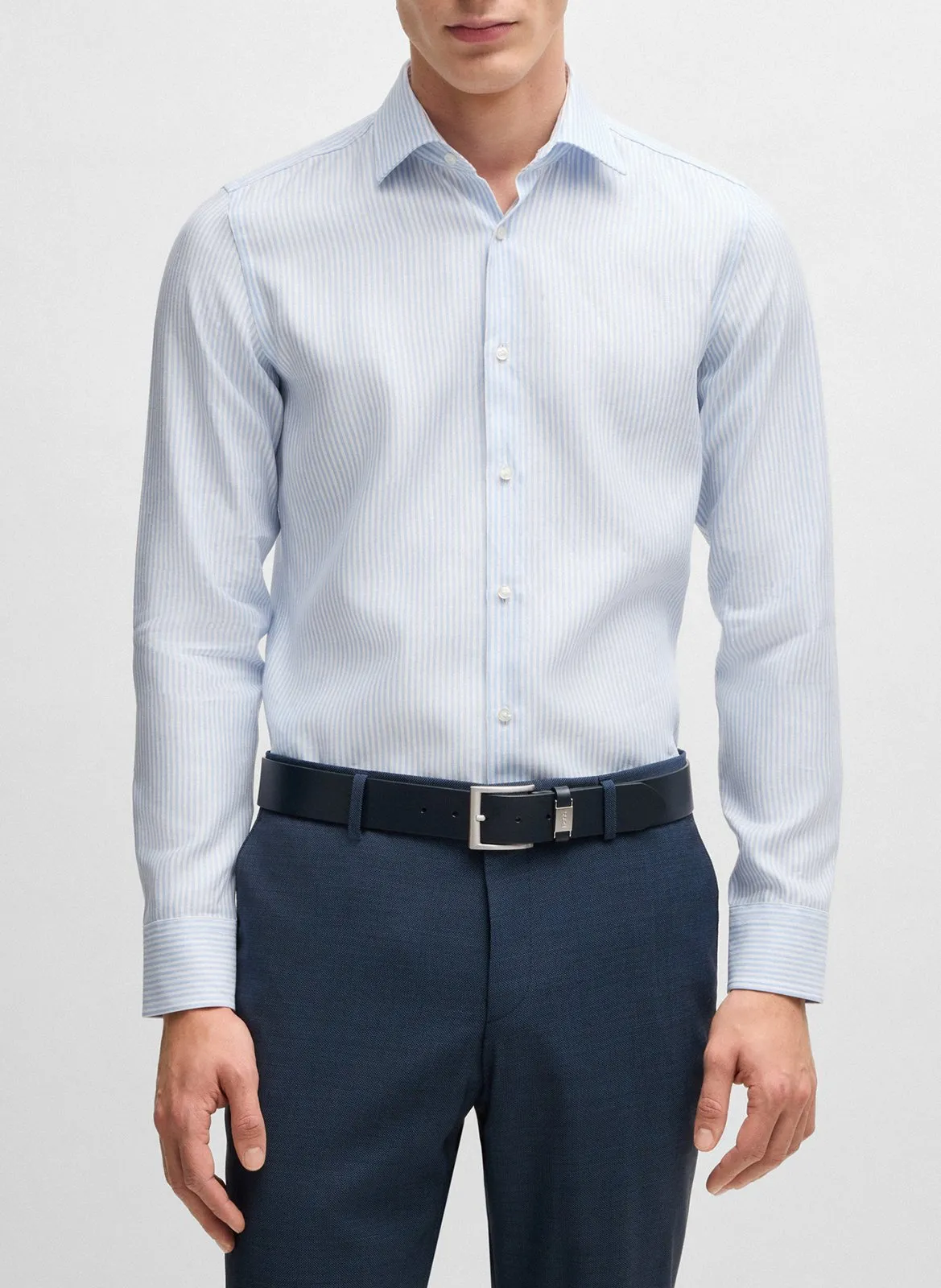 Chemise à rayures en lin mélangé Bleu