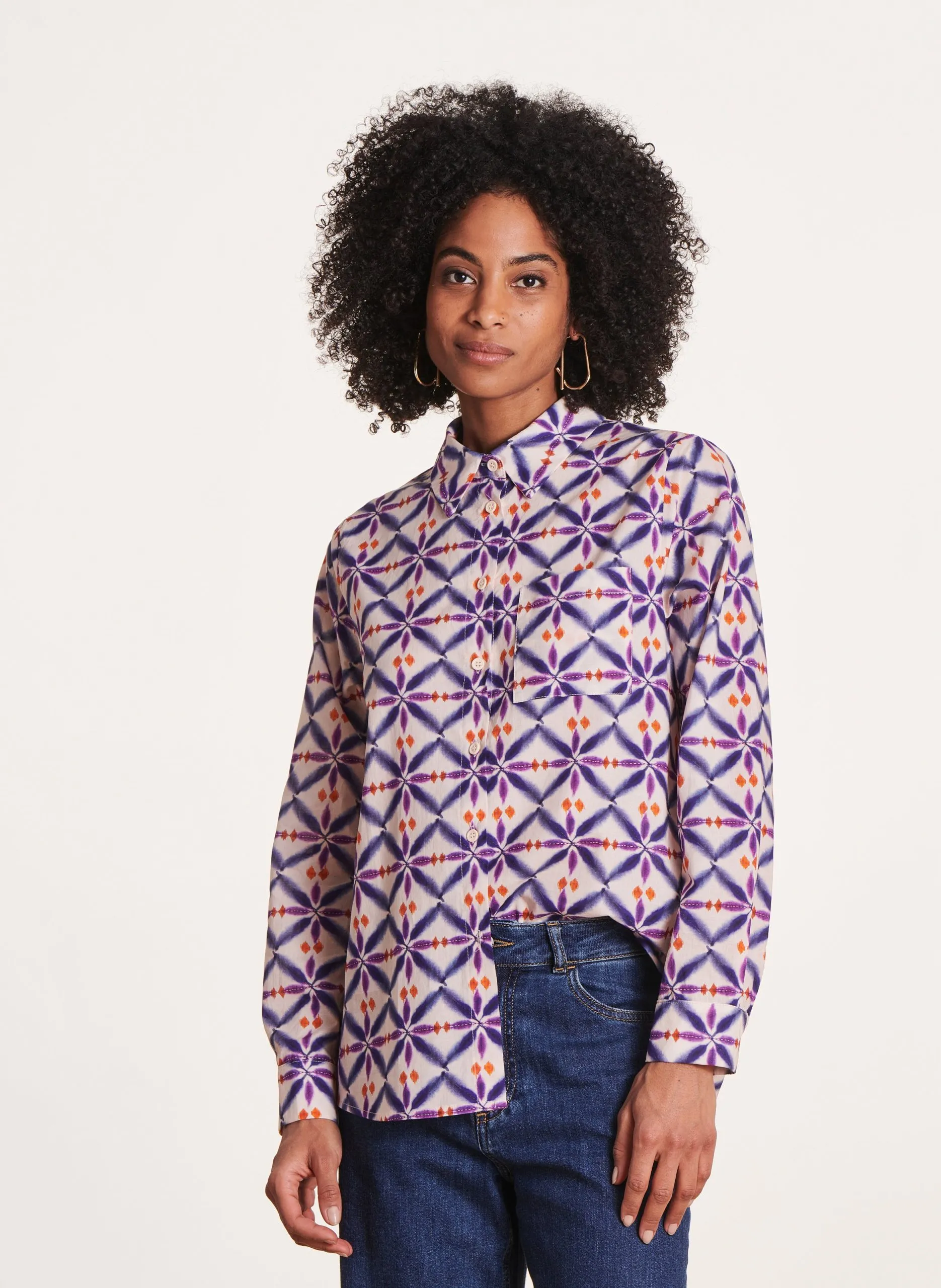 Chemise droite à motifs en coton Violet