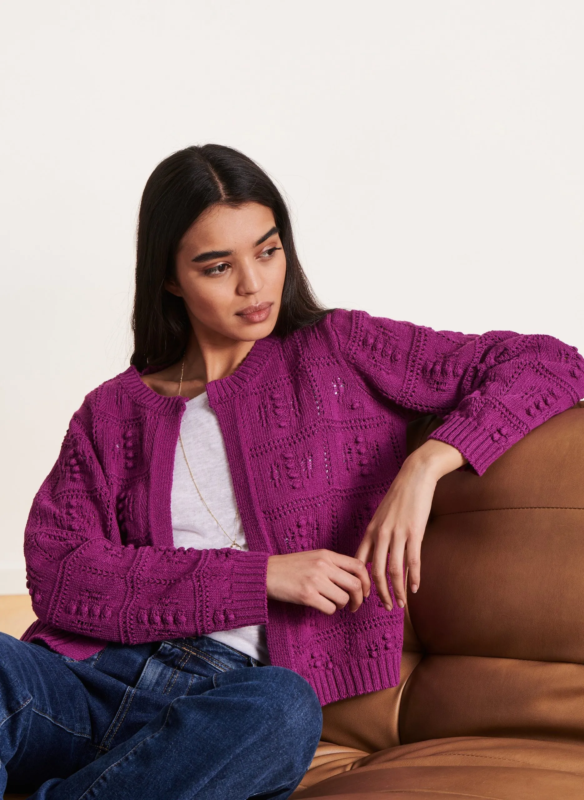 Gilet col rond en coton mélangé Violet