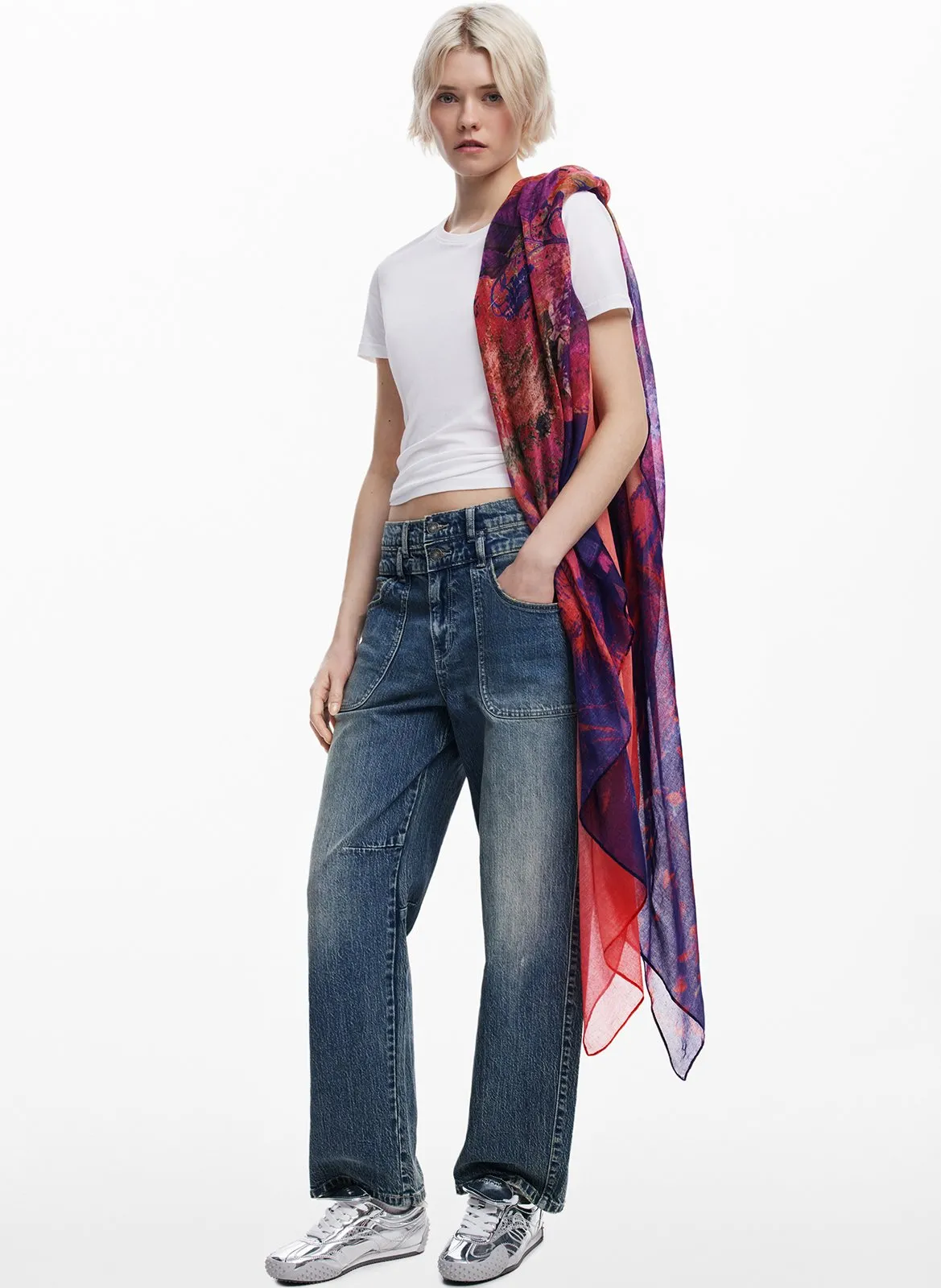 Foulard rectangle imprimé Rouge