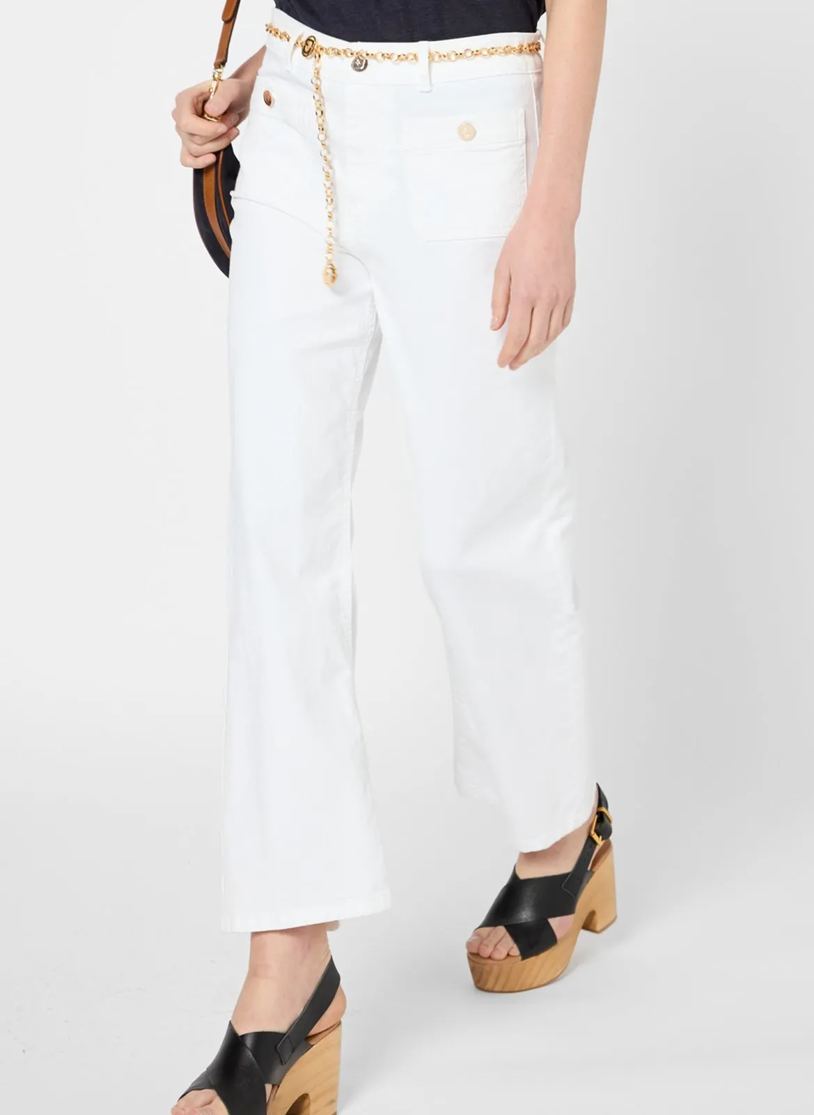 Pantalon droit en coton mélangé Blanc LIDA