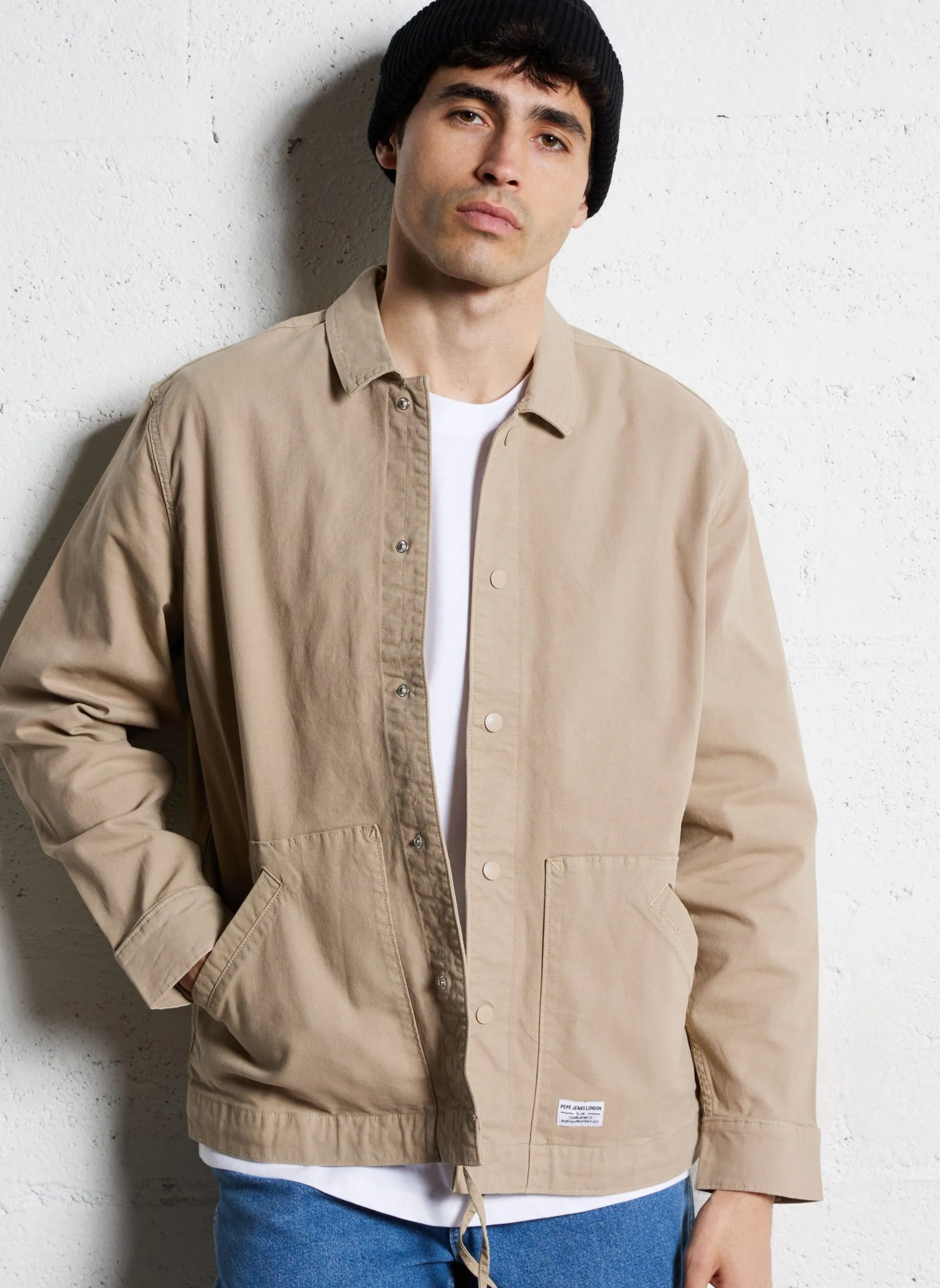 Surchemise droite en coton mélangé Beige