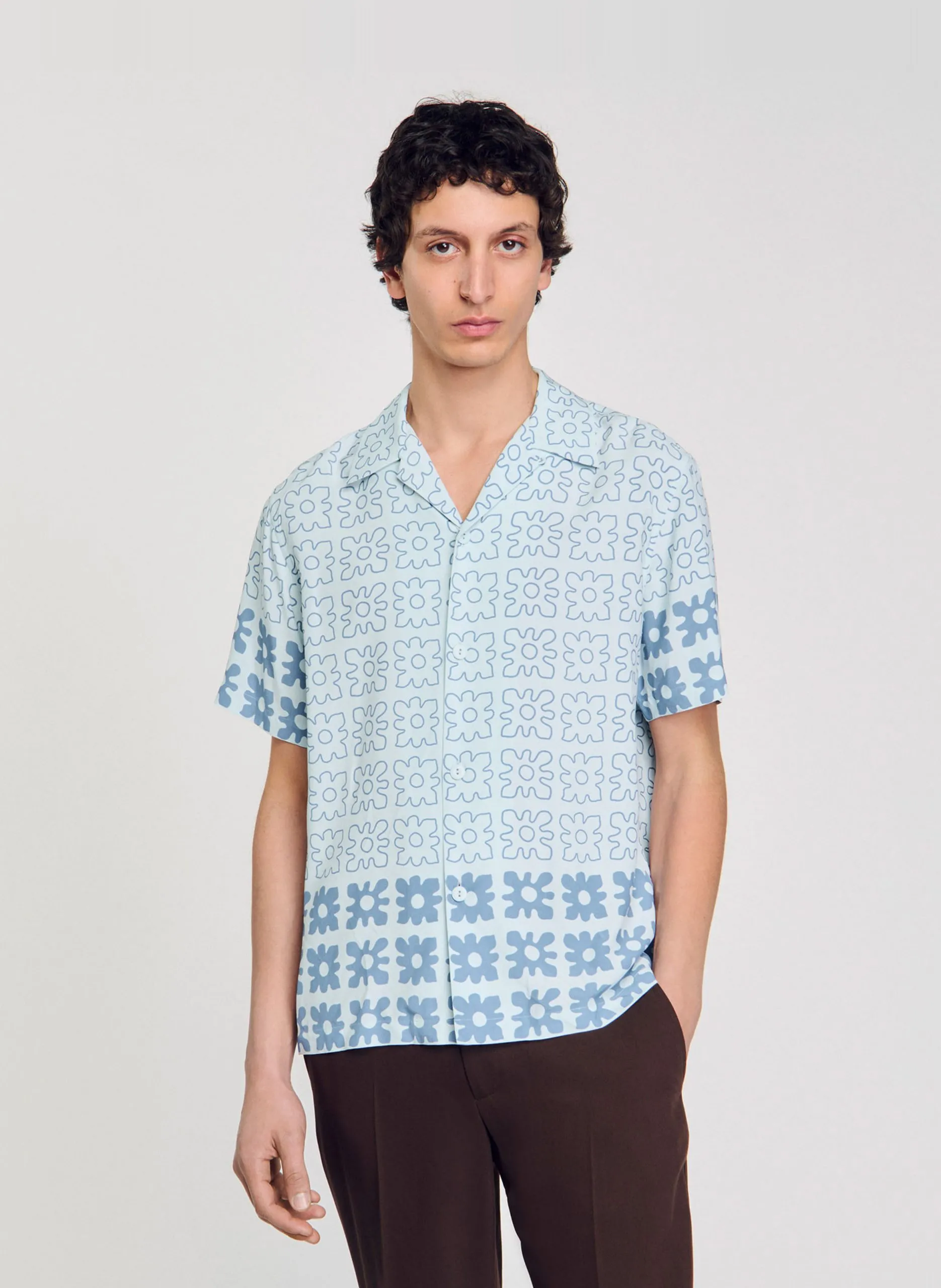 Chemise droite col cubain Bleu