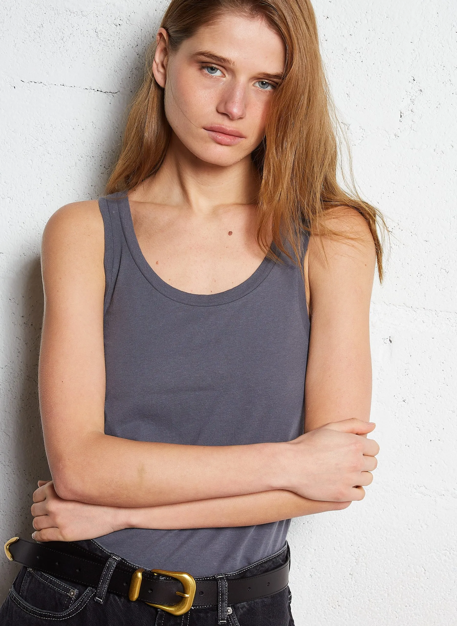 Débardeur col U en coton Gris GAMIPY