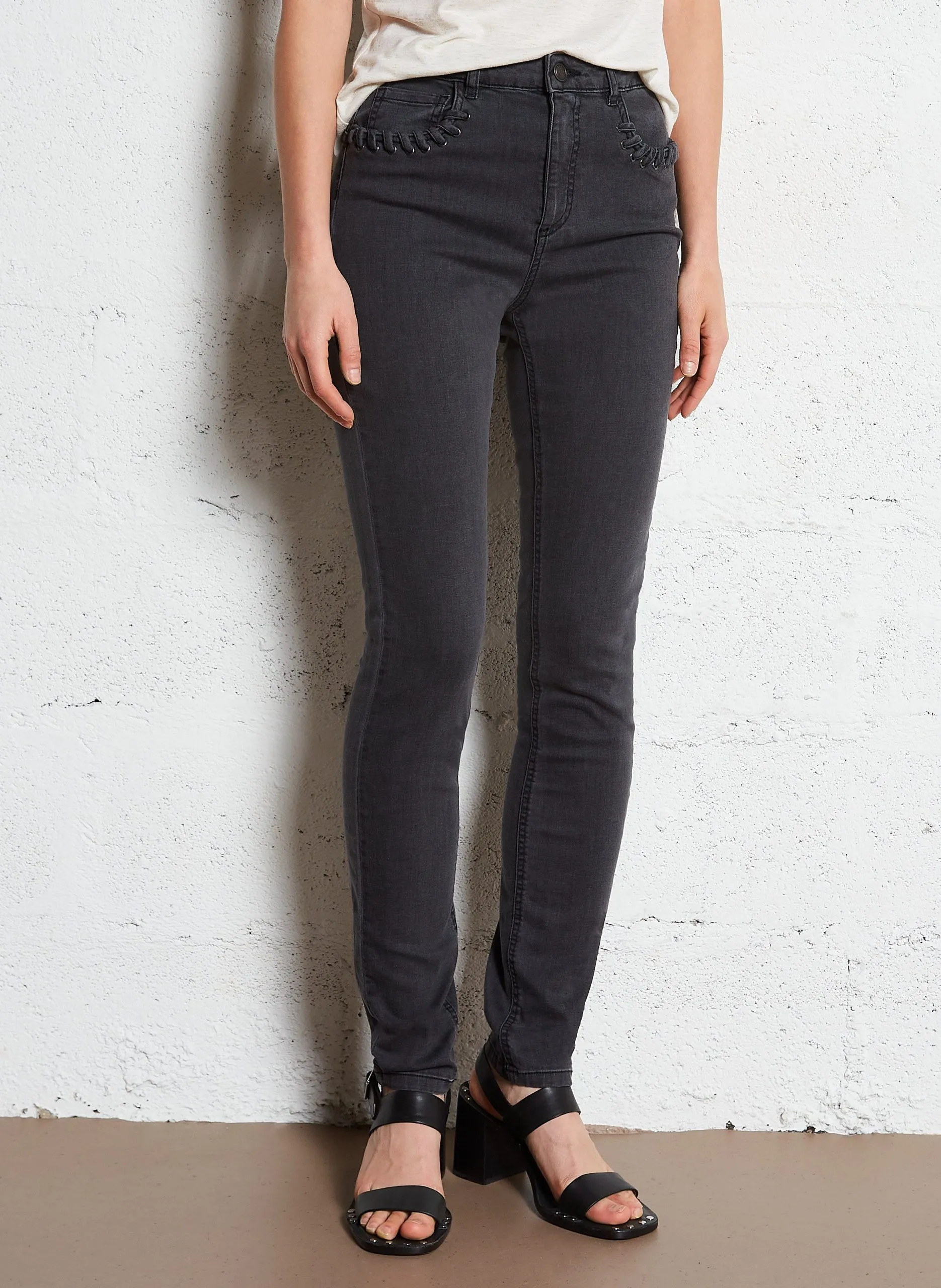 Jean slim détail laçage Gris ROXANNE