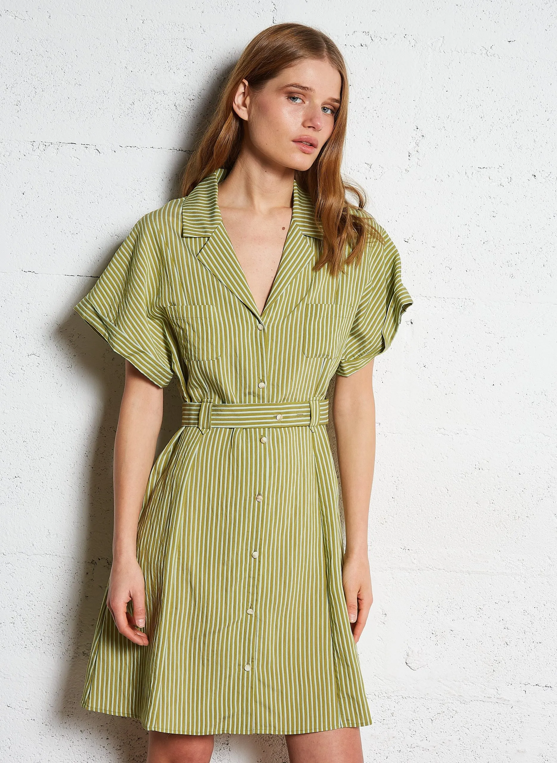 Robe courte col tailleur rayée Vert RORAIMA