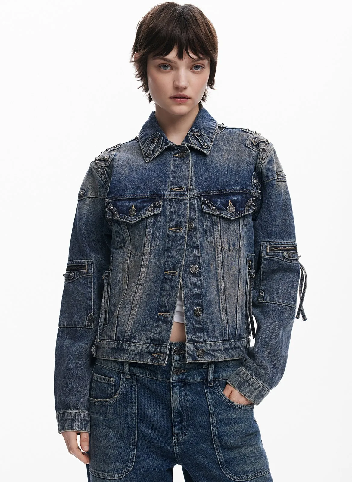 Veste col classique en jean Bleu