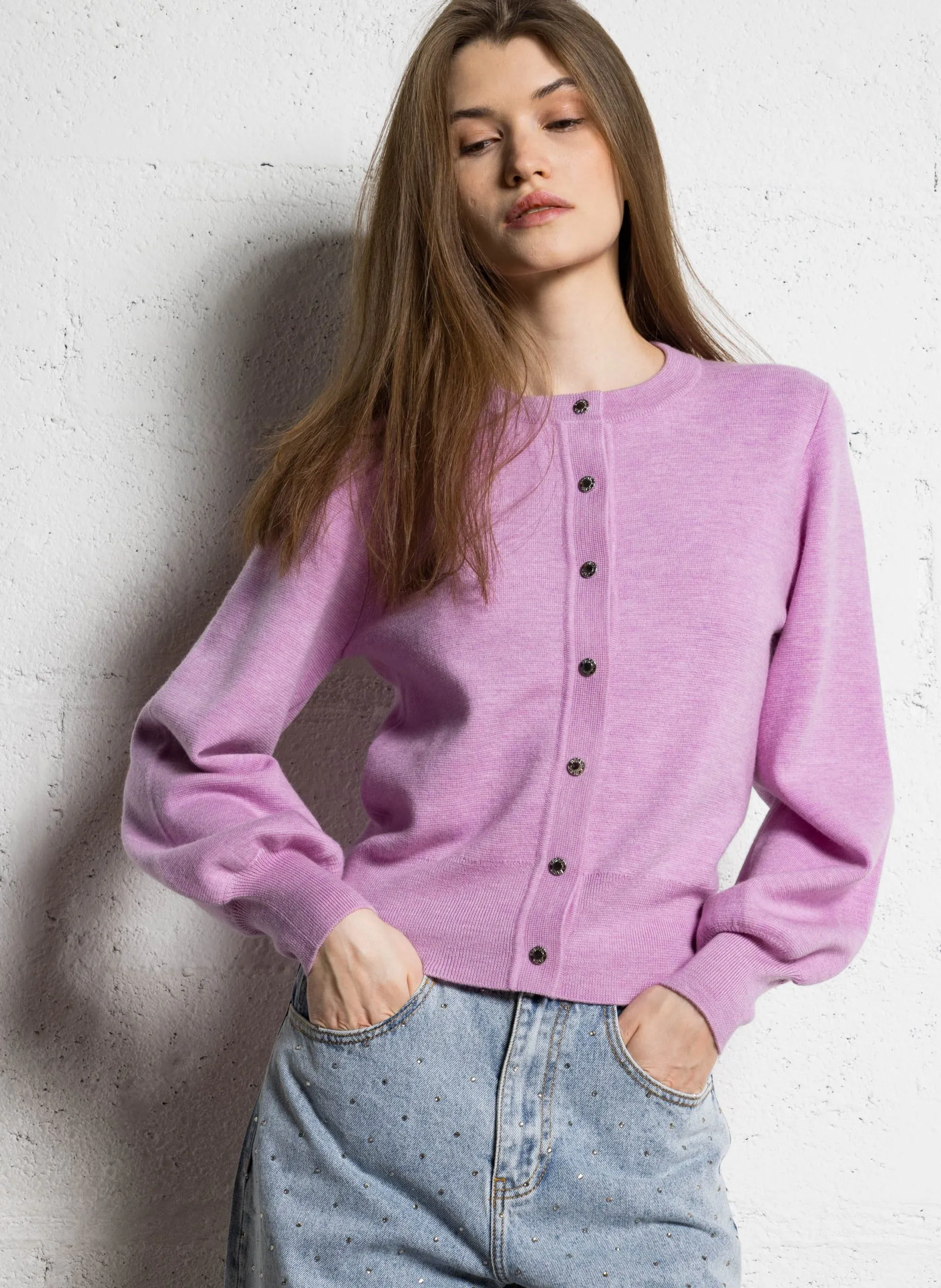 Gilet col rond en laine Rose MGALIA