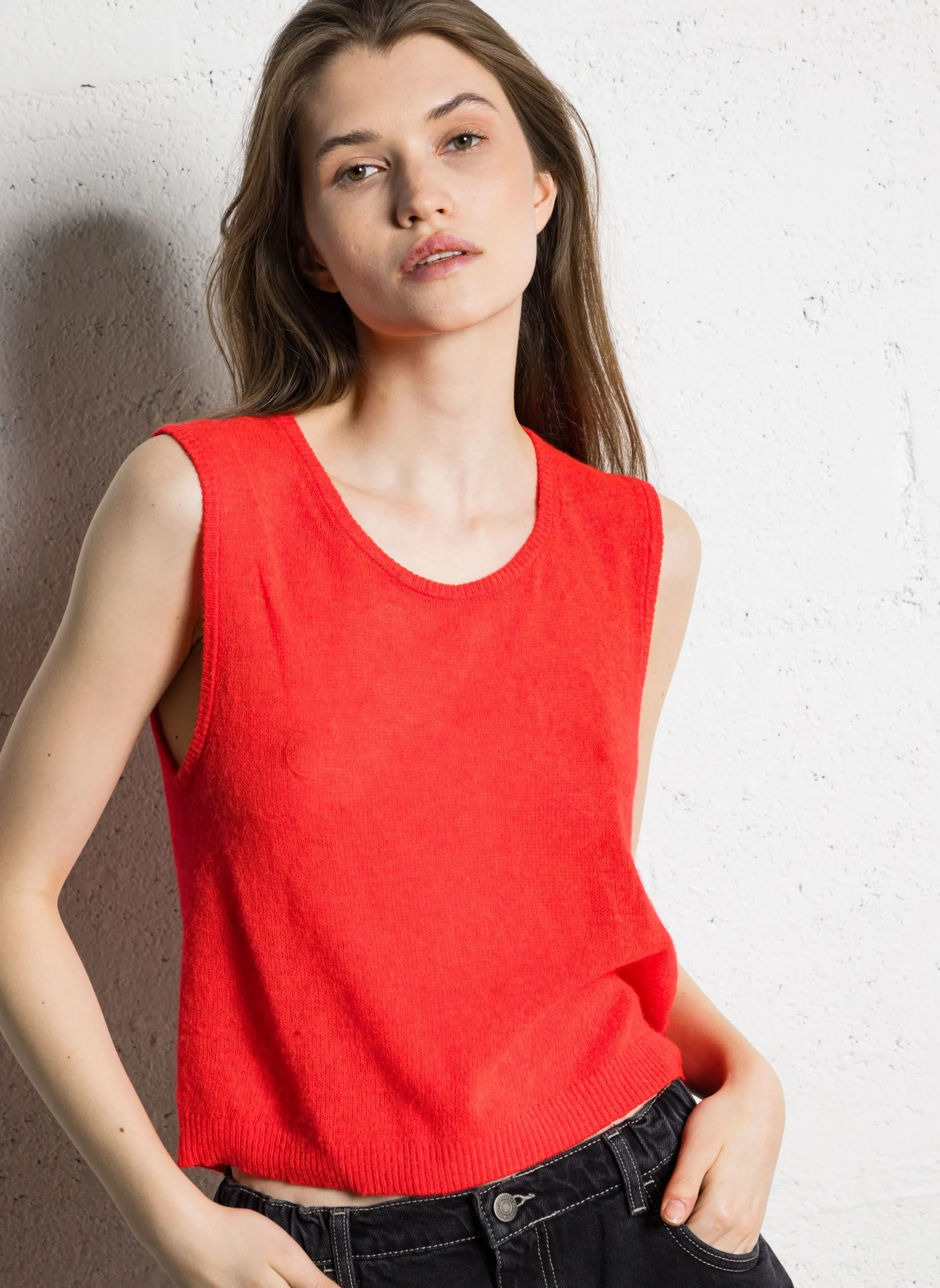 Pull sans manches en laine mélangée Rouge DUMY