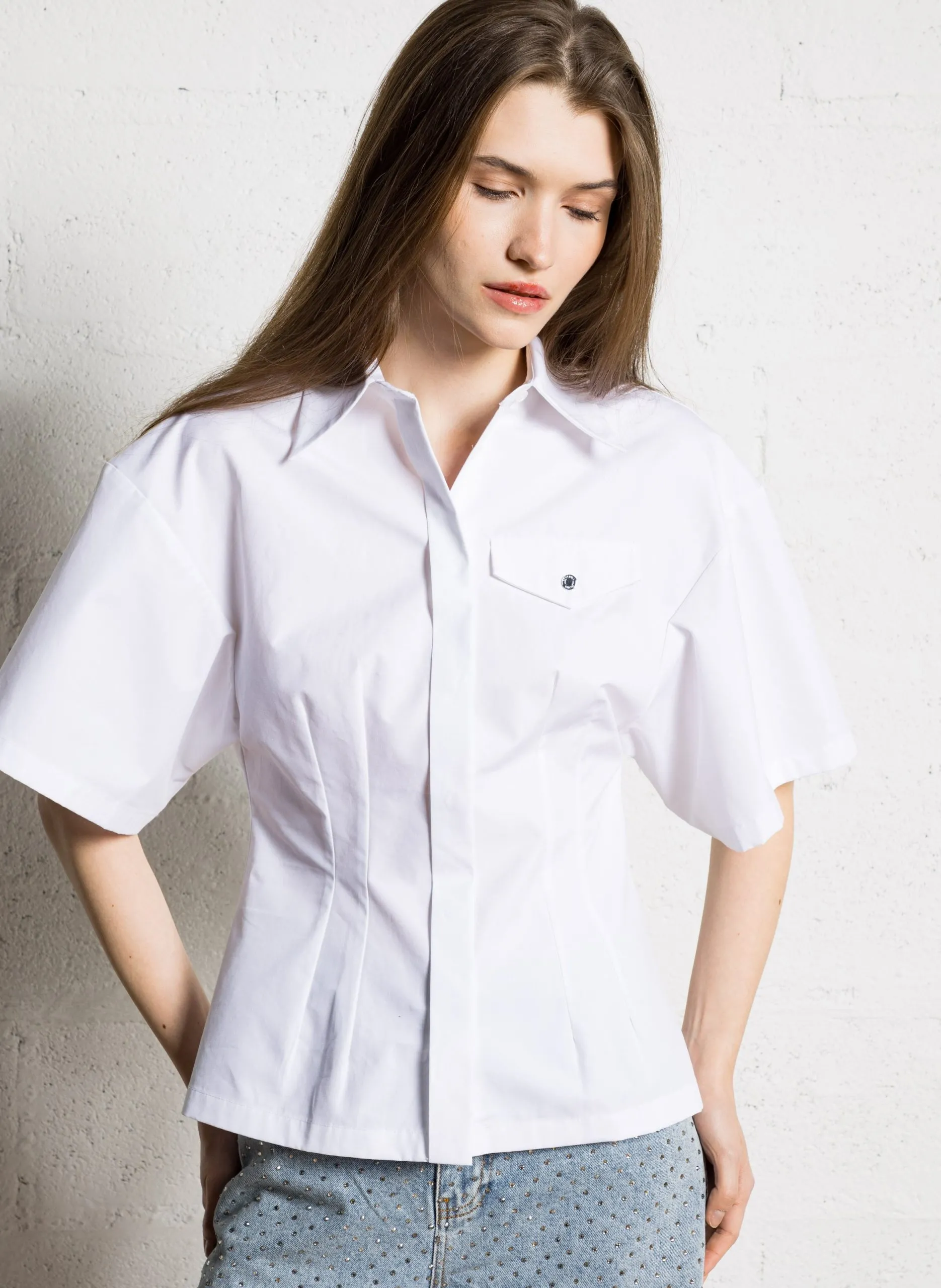 Chemise cintrée col classique en coton Blanc CELESTA