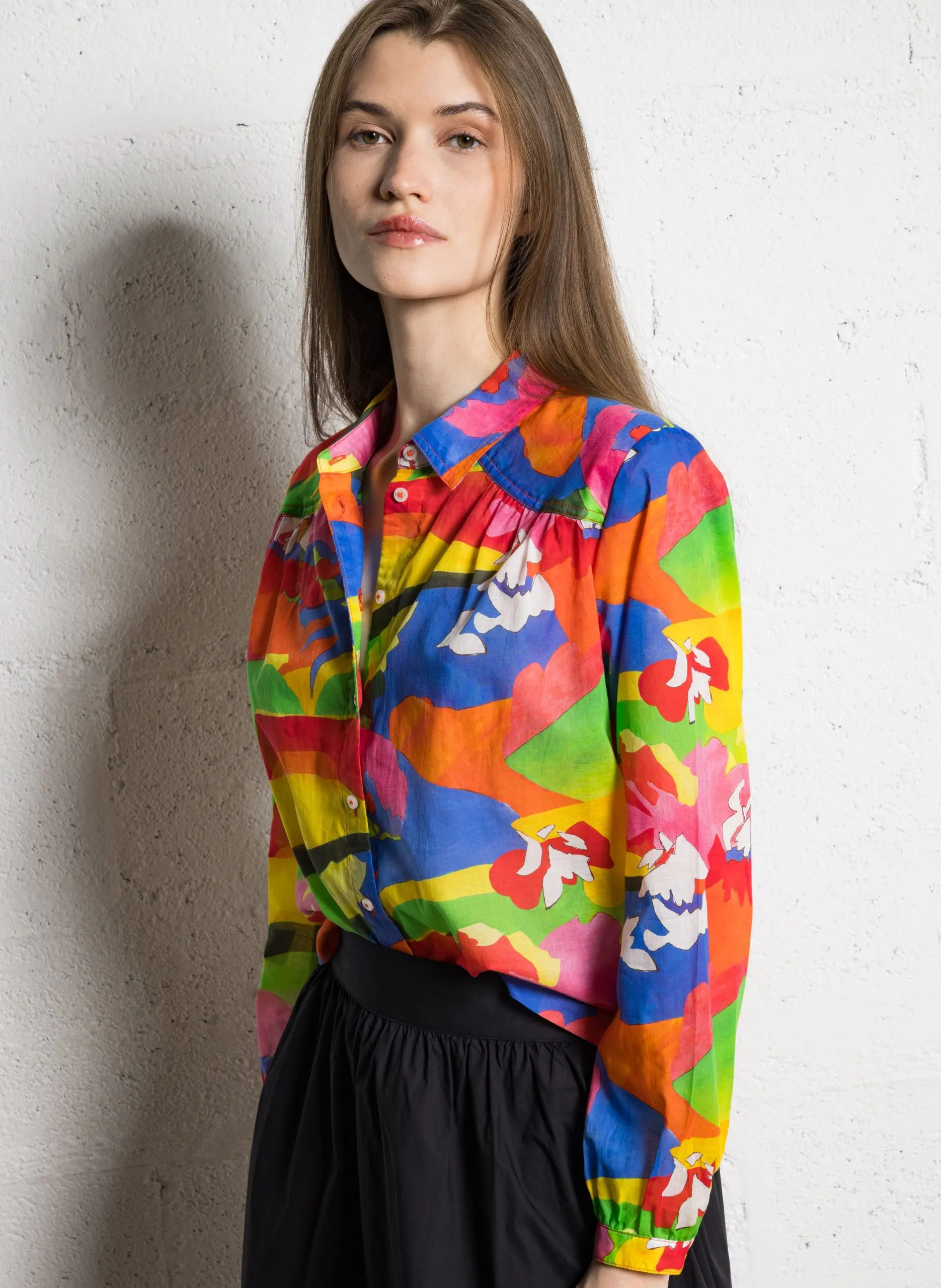 Chemise oversize col classique en coton Multicolore JEANIE