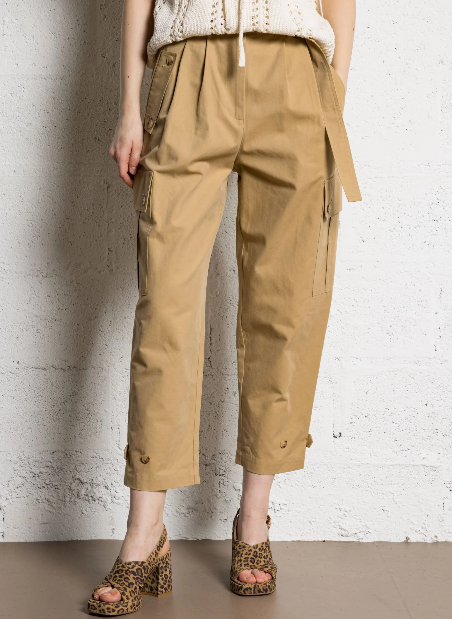Pantalon cargo en coton mélangé Beige