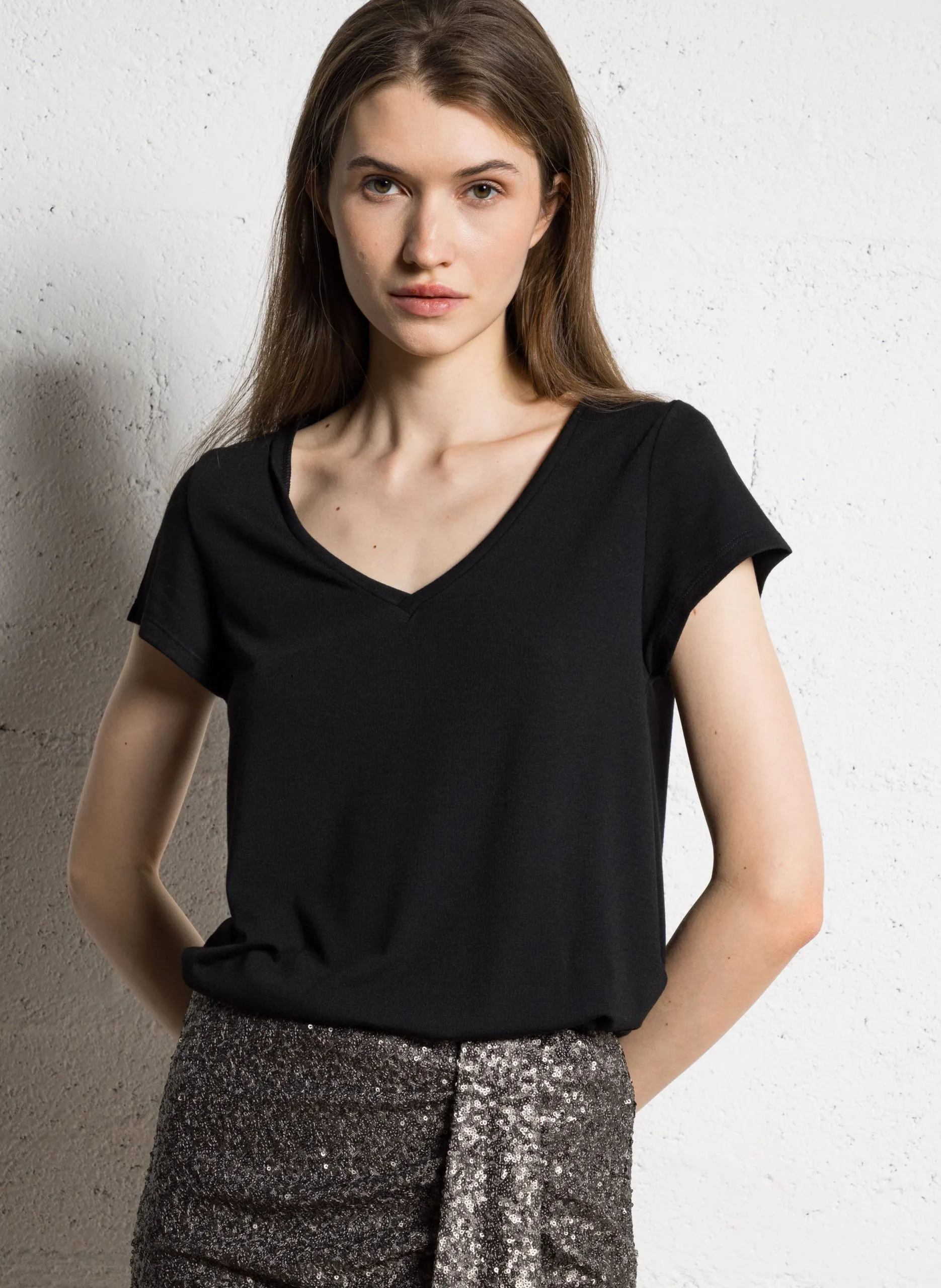 Tee-shirt manches courtes trapèze Noir