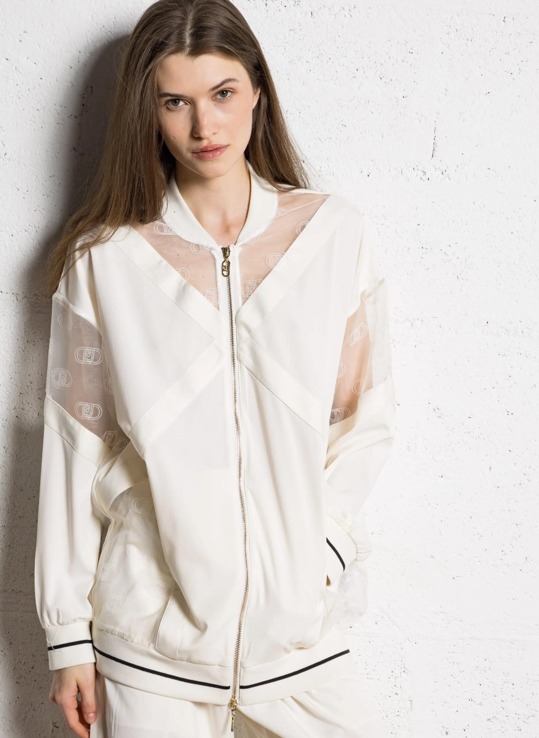 Veste zippée à jeu de transparence Blanc