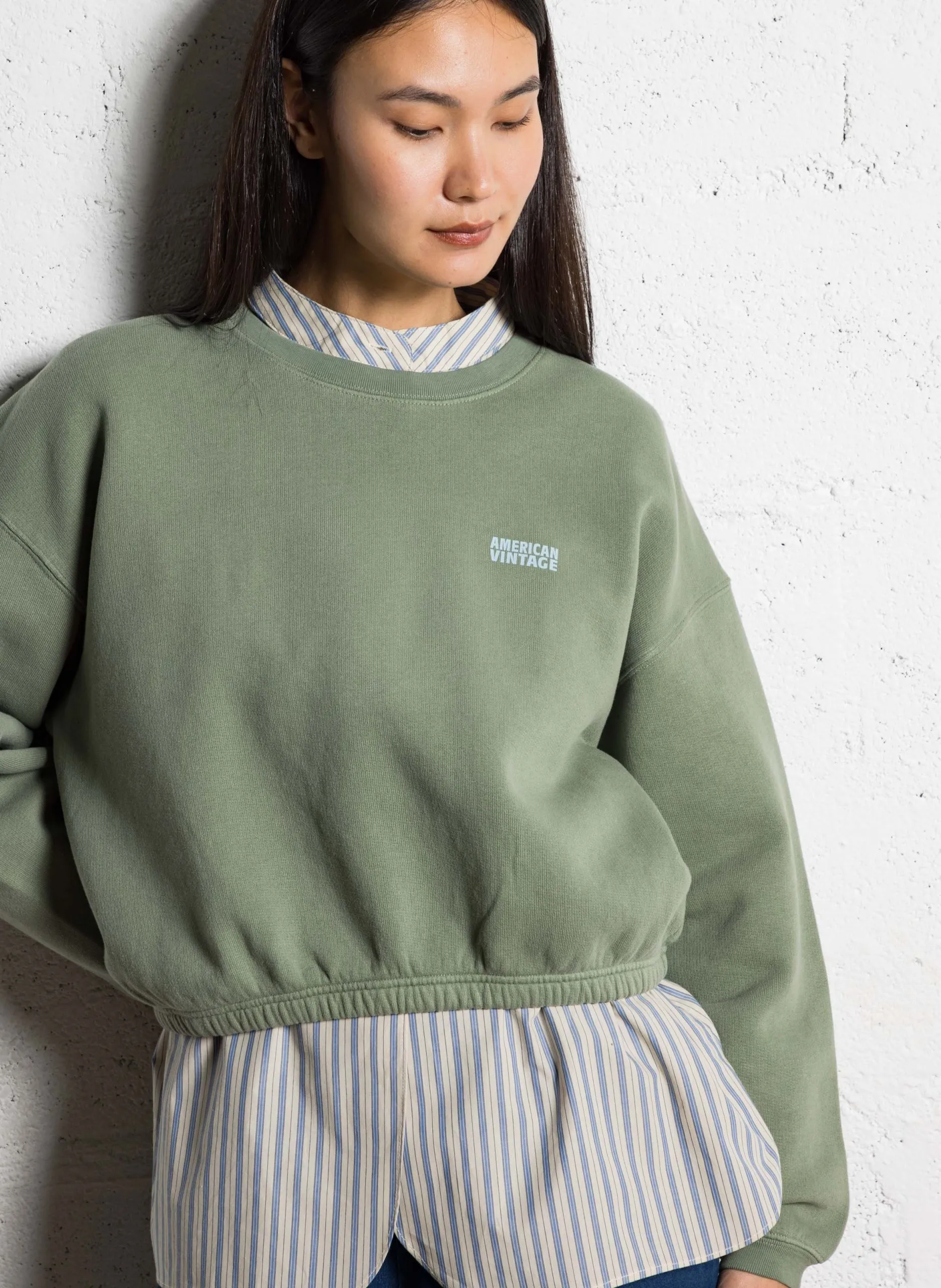 Sweat court col rond en coton mélangé Vert IZUBIRD