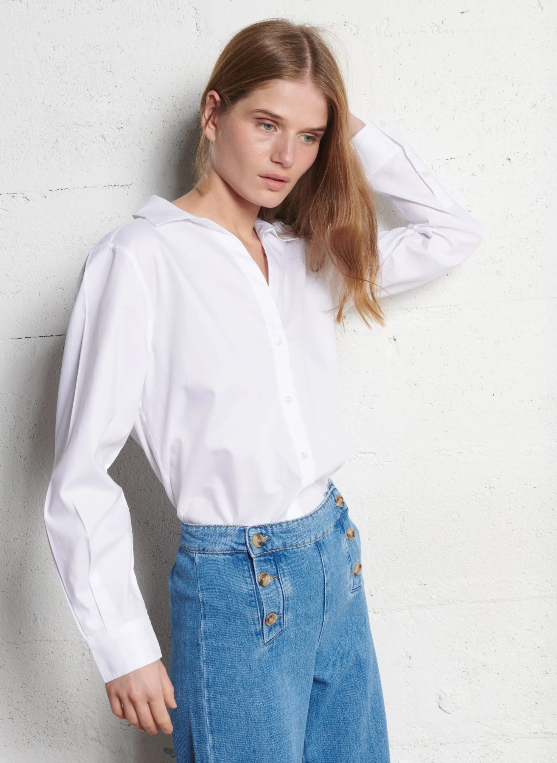 Chemise col classique ample en coton Blanc MANDIE