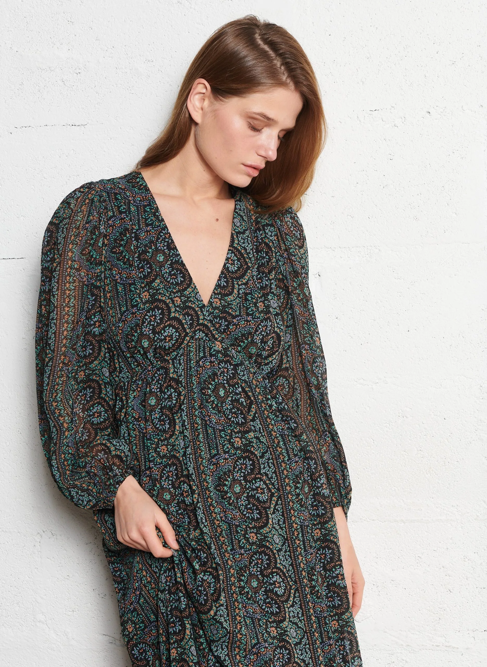 Robe longue cache-cœur imprimée Noir LIVIANA