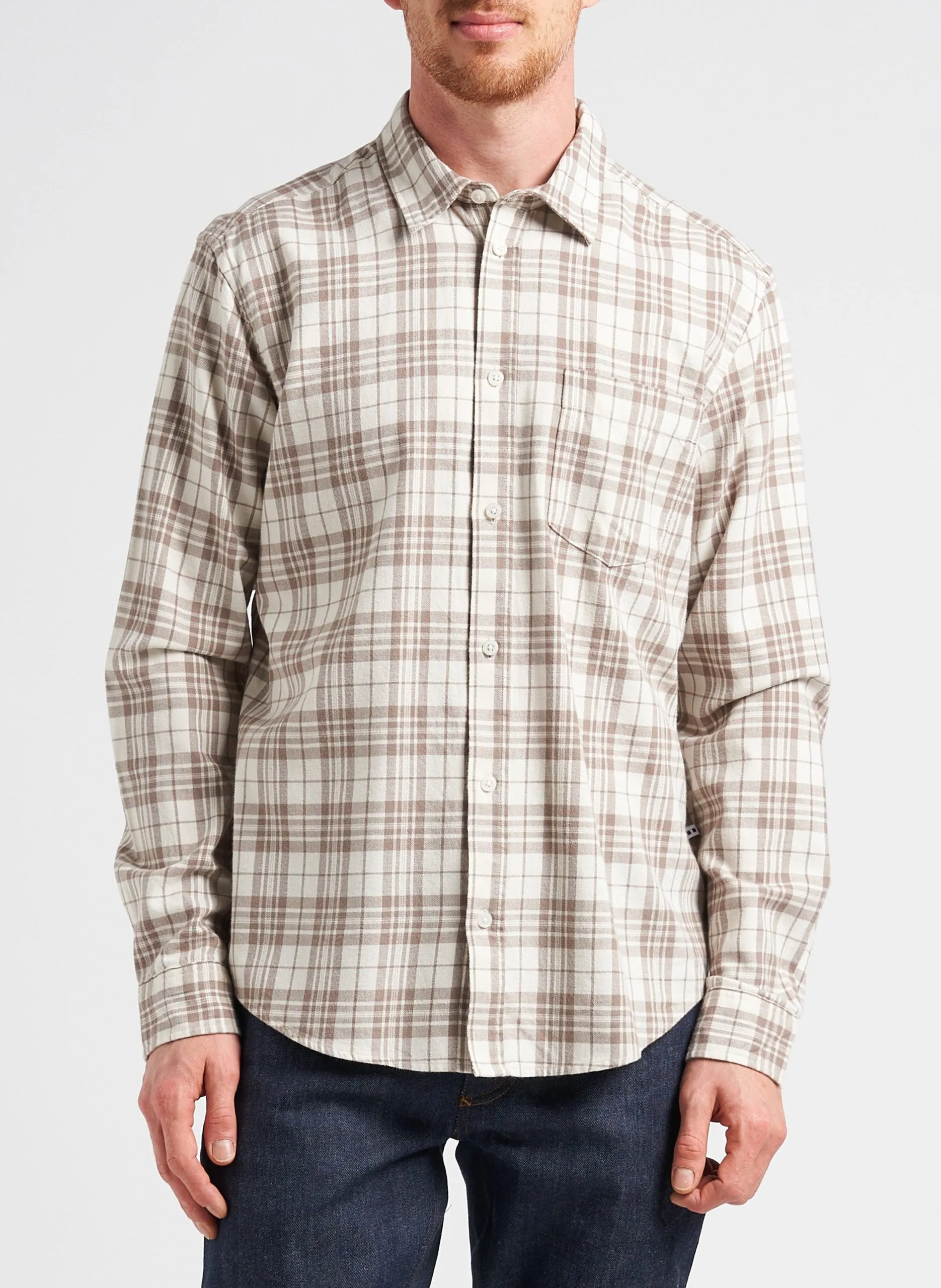 Chemise col classique regular-fit à carreaux en coton bio Beige JACK