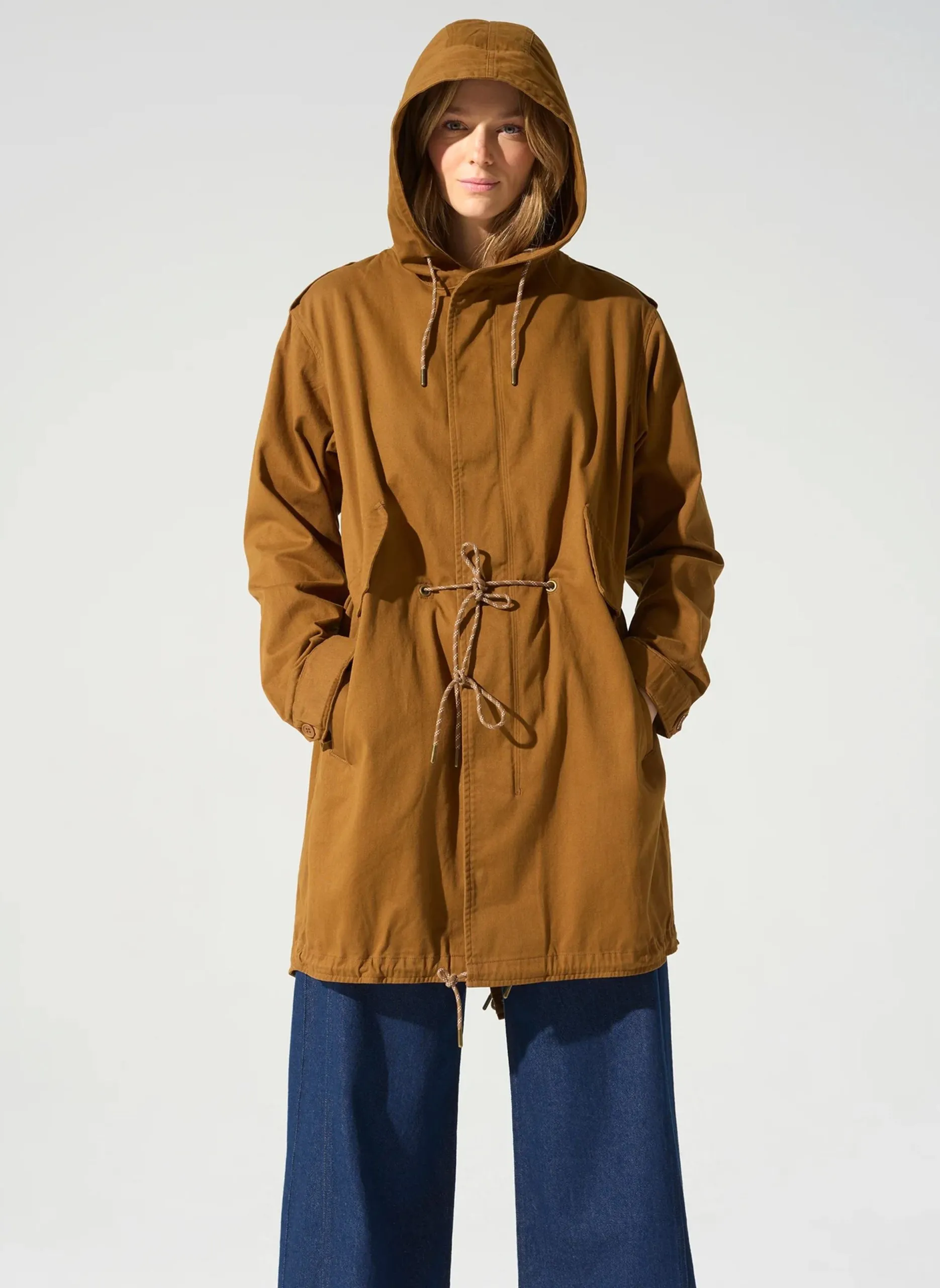 Long manteau à capuche Marron