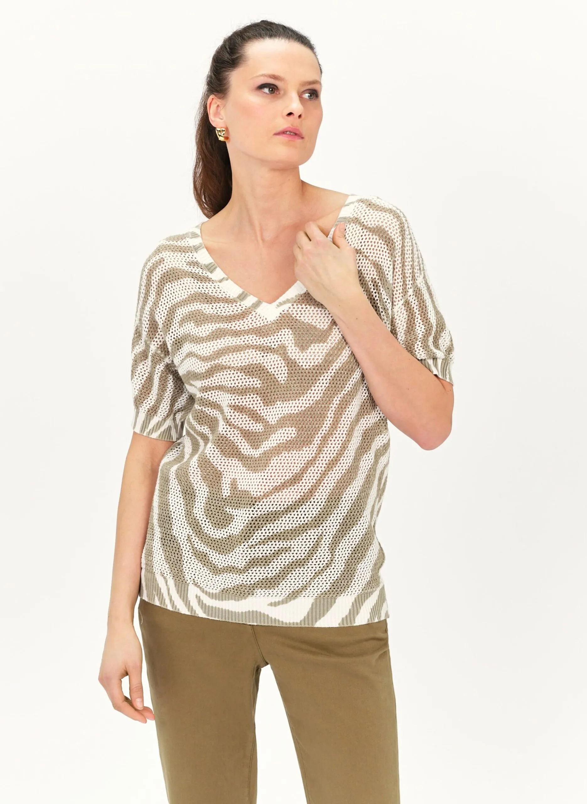 Pull droit ajouré à motifs Vert 241K-MIAMI