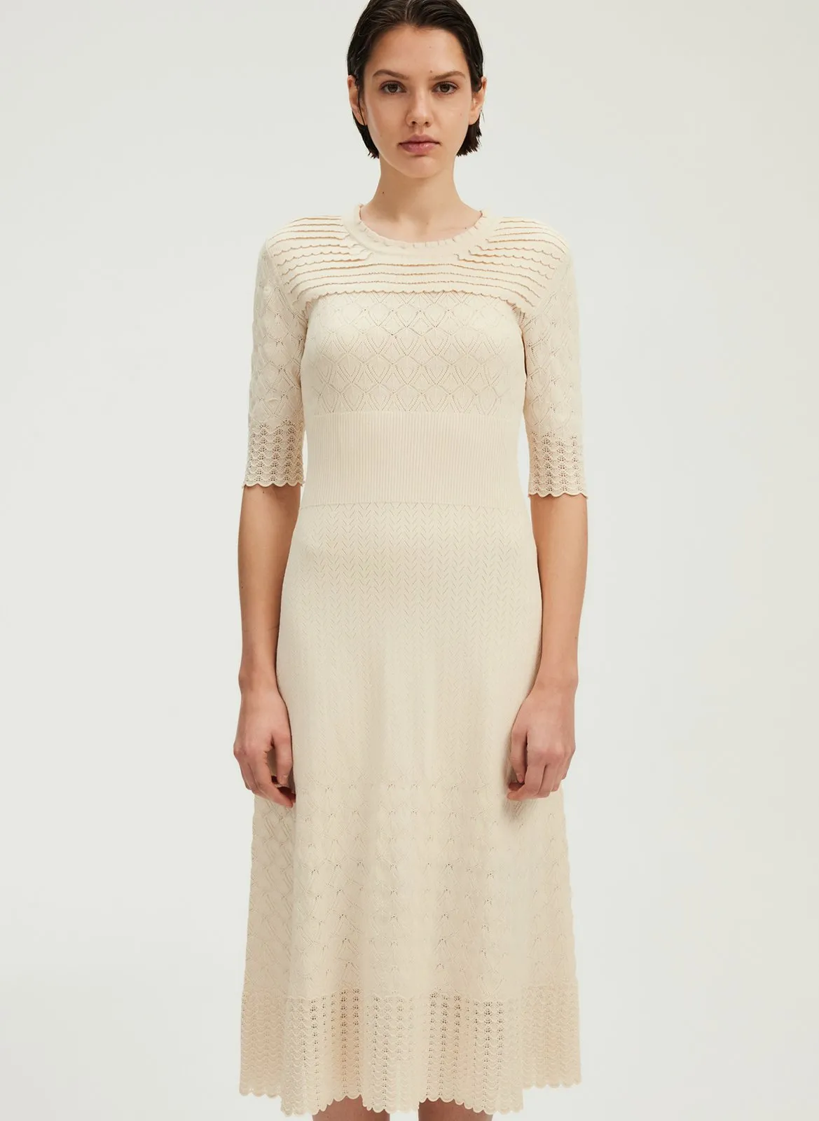 Robe cintrée col rond Beige PARVATI