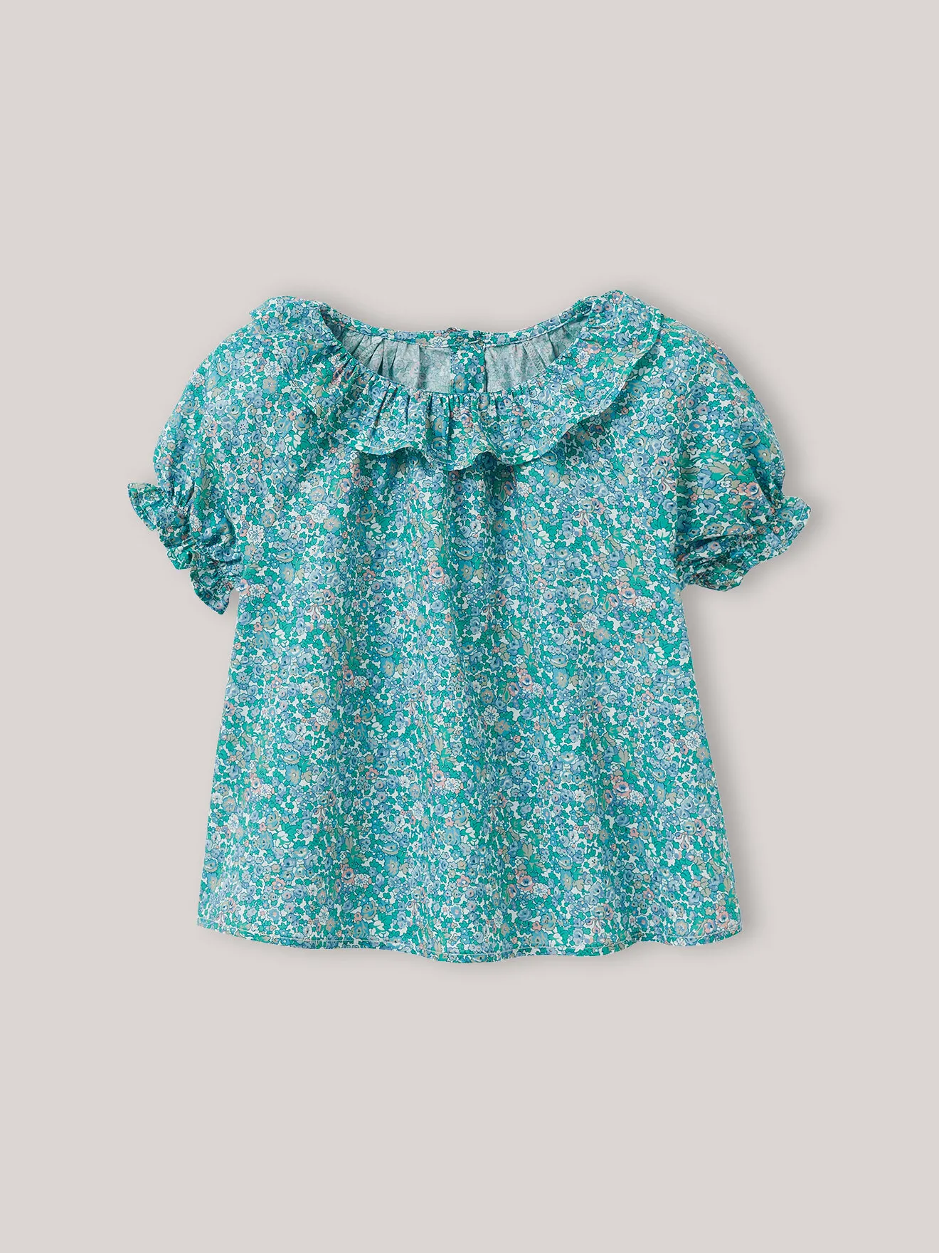 Blouse col pierrot - tissu liberty Vert