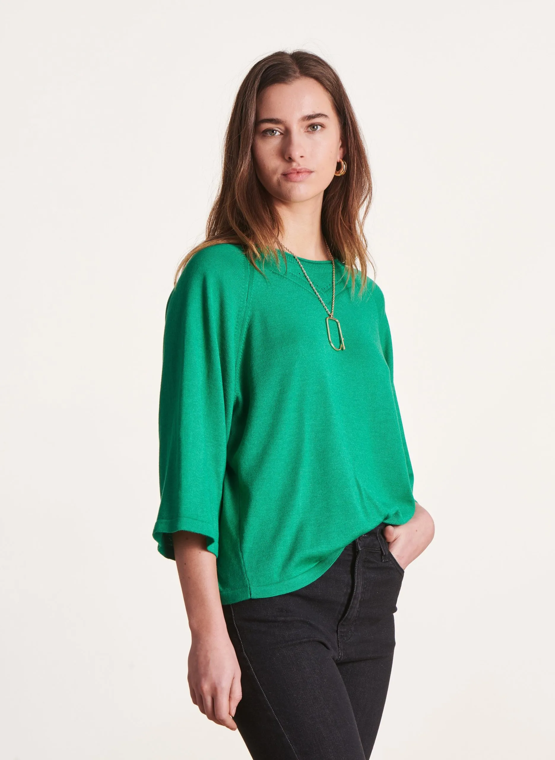 Pull col rond en coton bio Vert