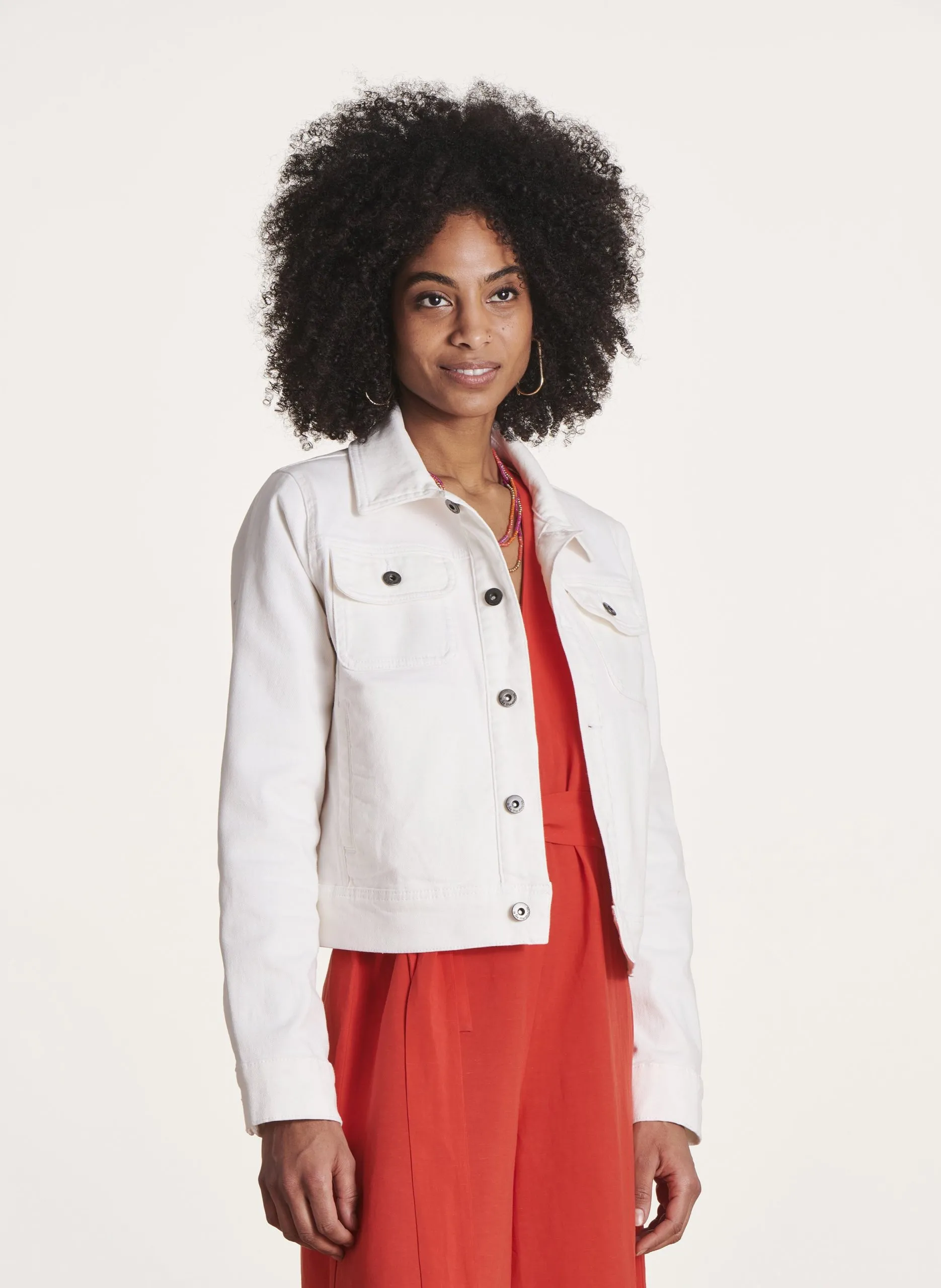 Veste col classique en coton bio mélangé Blanc