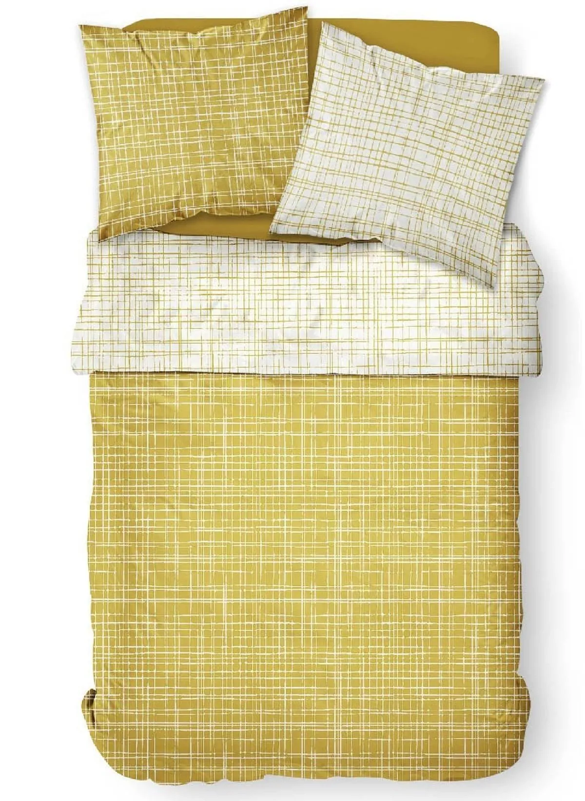 Parure de lit imprimé rayure en coton Jaune SUNSHINE