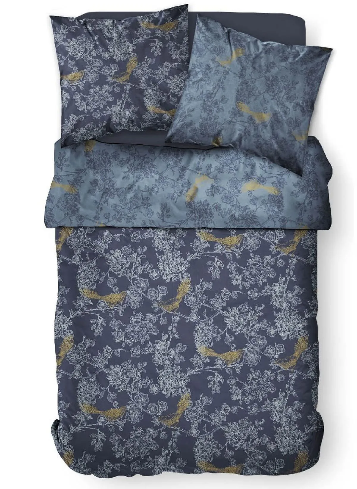 Parure de lit imprimé floral en coton Bleu SUNSHINE